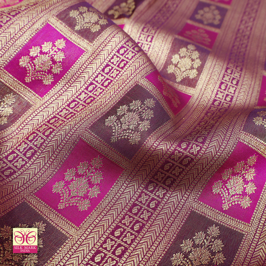 Magenta Pink With Gold Zeri Subalaya Wedding Silk Saree