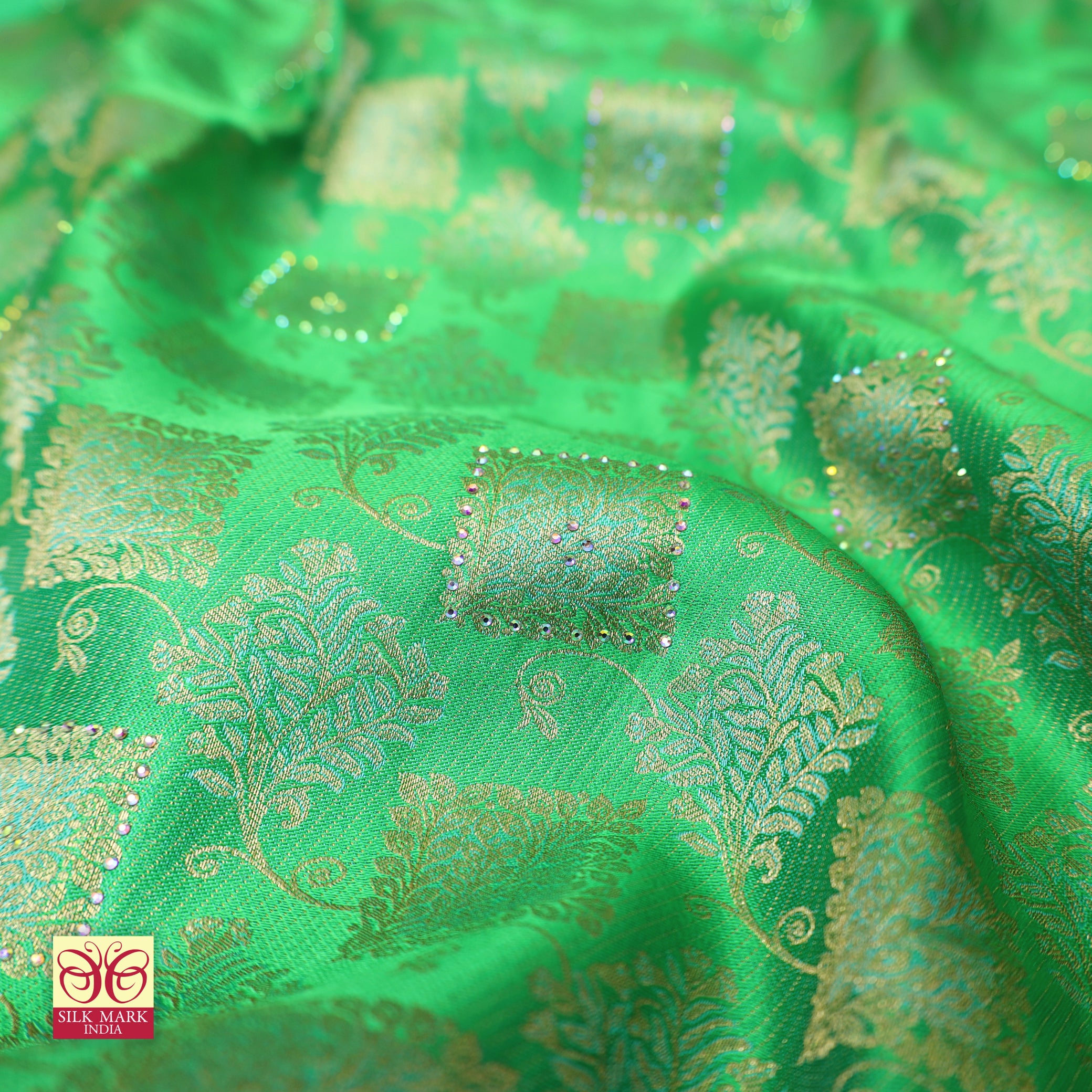 Parrot Green With Sky Blue Gold Zeri Subalaya Wedding Silk Saree