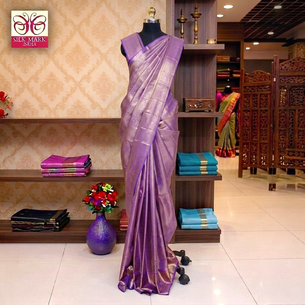 Light Lavender With Gold Zeri border Subalaya Wedding Silk Saree