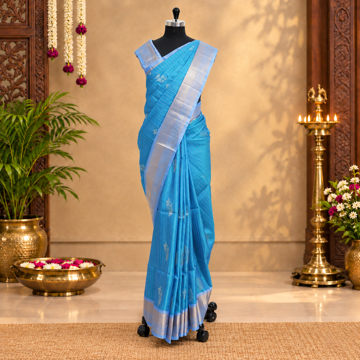 Sky Blue With Light Blue Premium Pure Soft Silk Saree