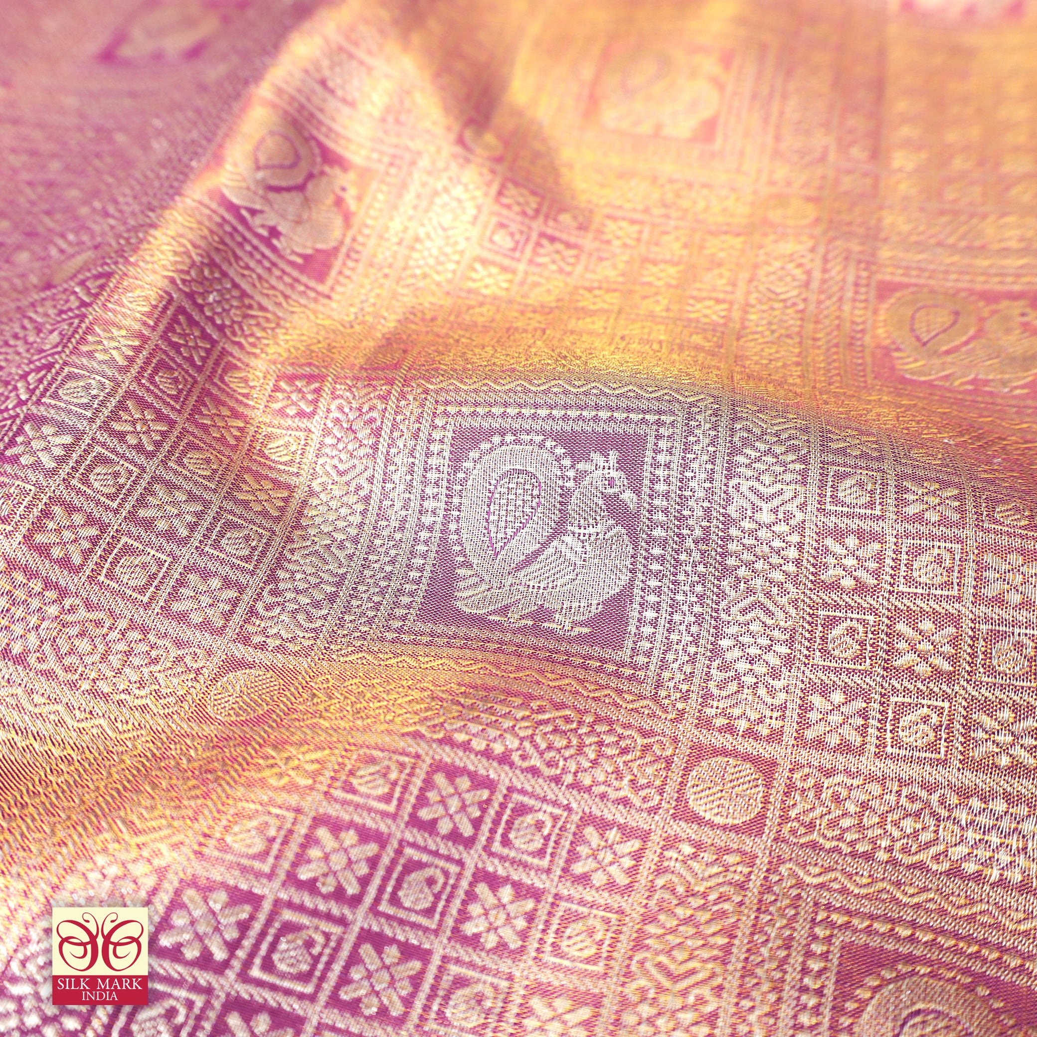 Golden Purple With Gold Zari Tissue Wedding Silk Saree
