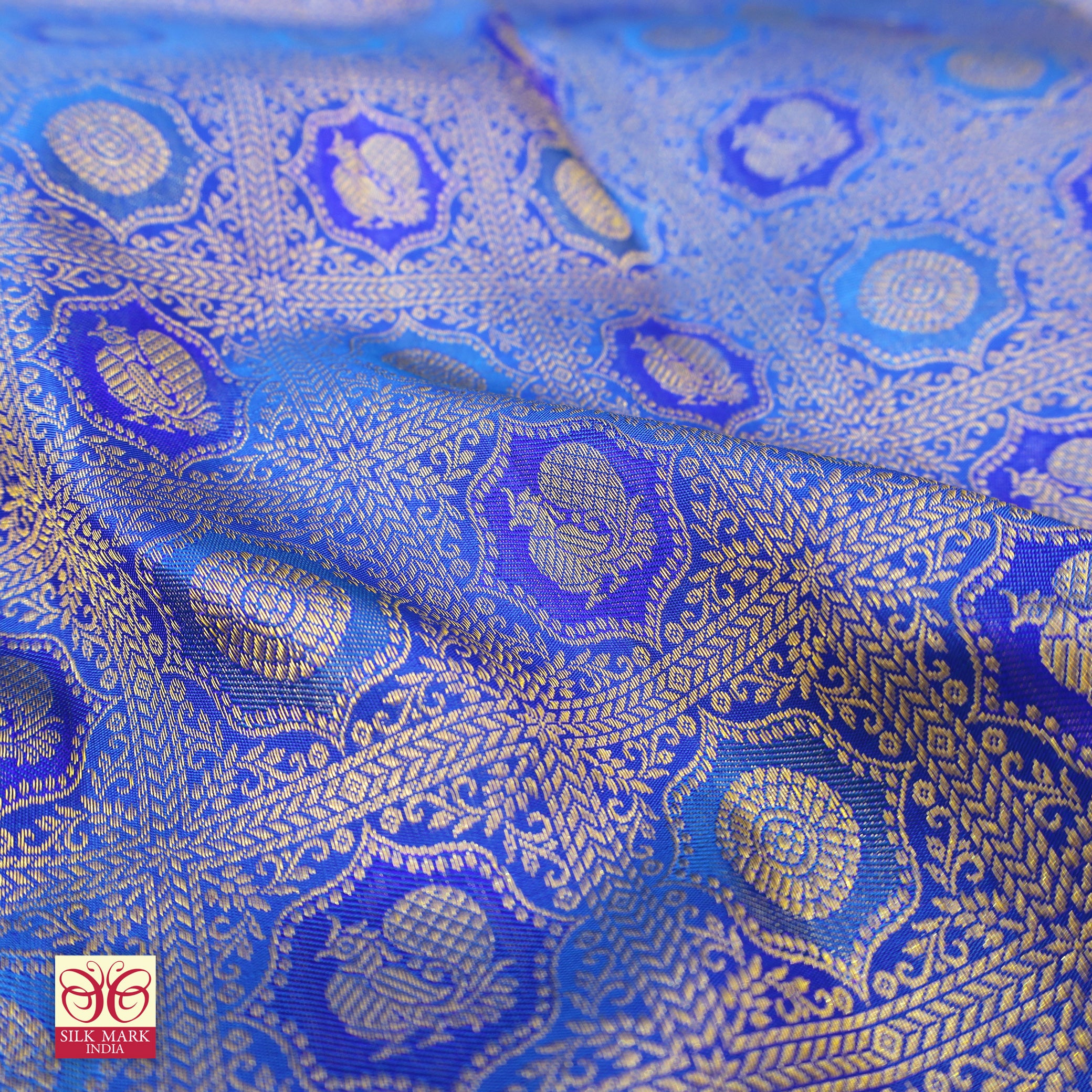 Ink Blue With Gold Zari border Subalaya Wedding Silk Saree