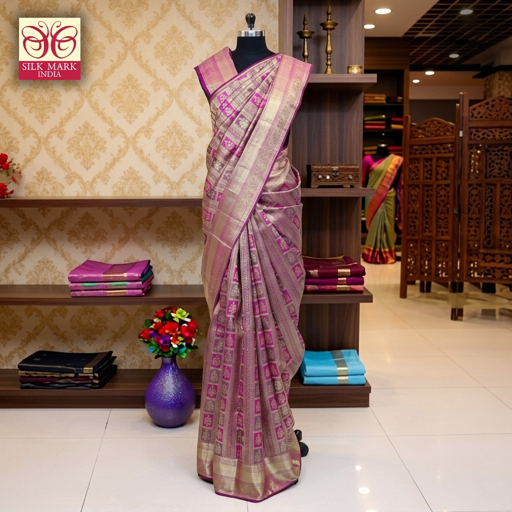 Magenta Pink With Gold Zeri Subalaya Wedding Silk Saree