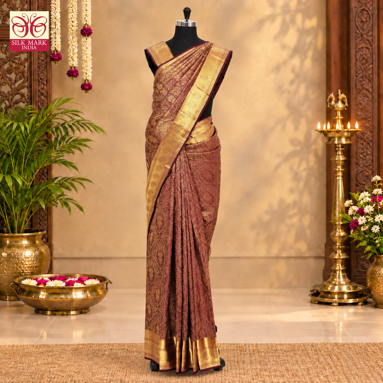 Maroon With Gold Zari border Subhalaya Wedding Silk Saree