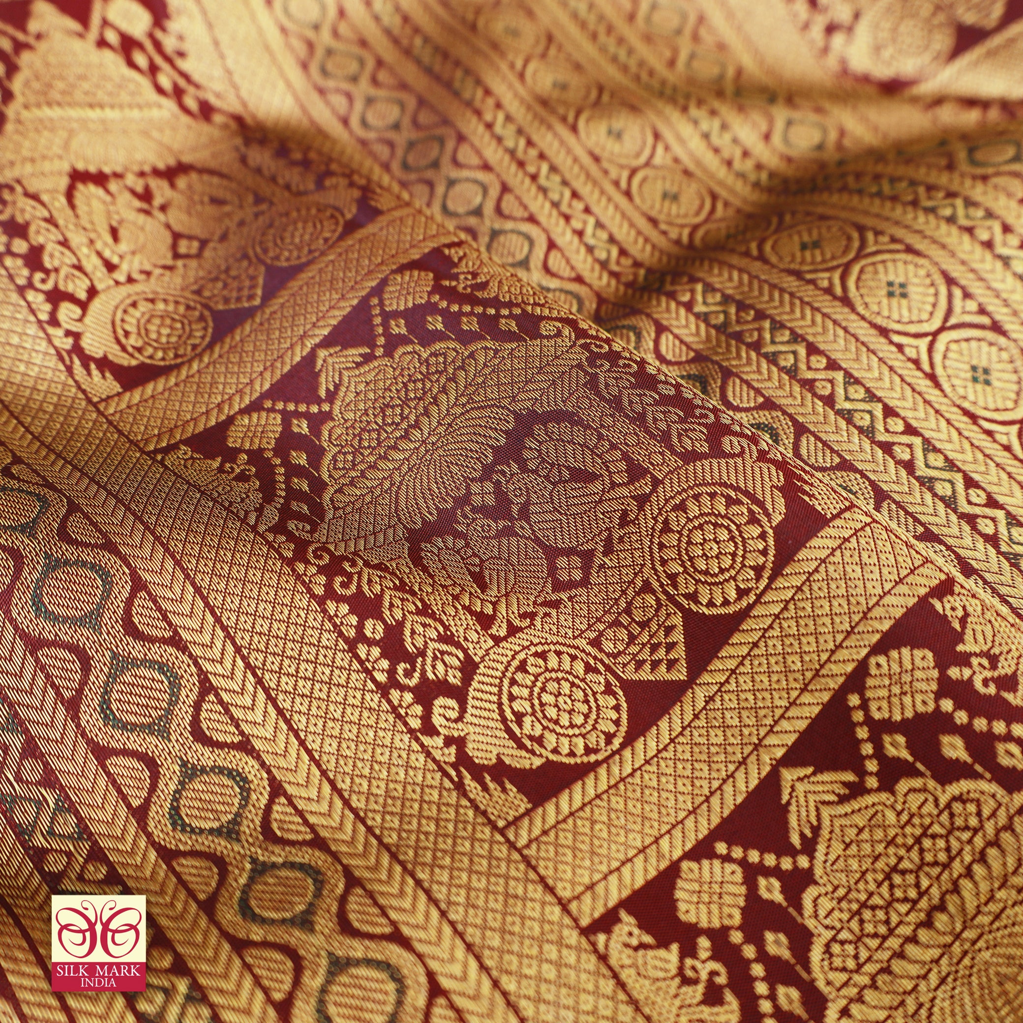 Maroon With Gold Zari border Subalaya Wedding Silk Saree