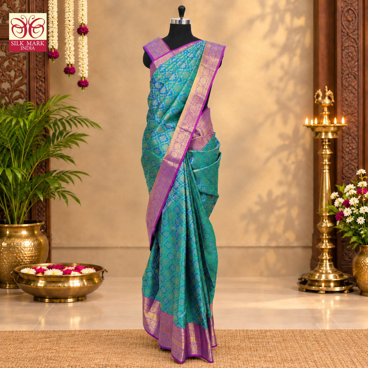 Ramar Green With Magenta Purple Gold Zari border Subhalaya Wedding Silk Saree