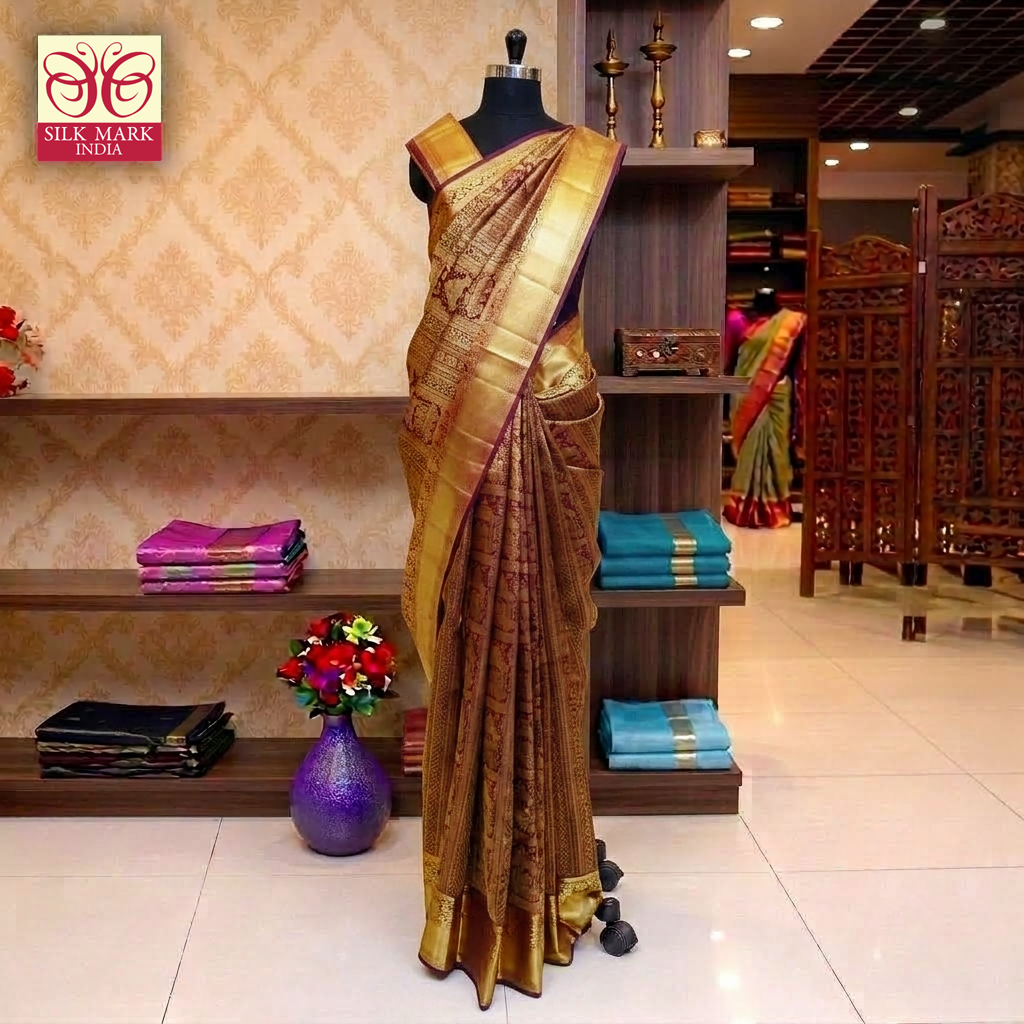 Maroon With Gold Zari border Subalaya Wedding Silk Saree