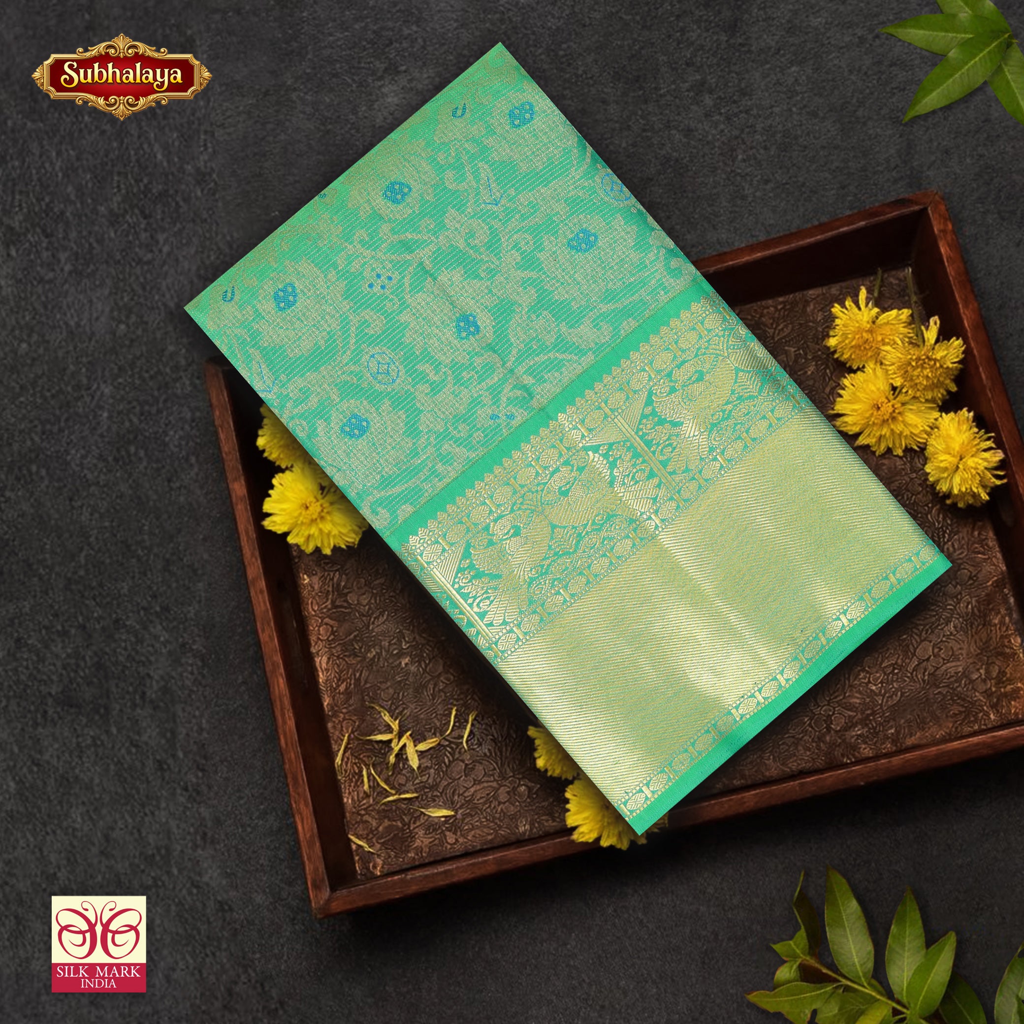 Sea Green With Gold Zari border Subhalaya Wedding Silk Saree