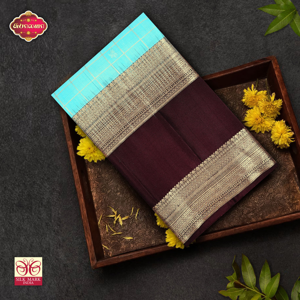 Sky Blue With Maroon Gold Zeri  Arani Wedding silk Saree