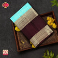 Sky Blue With Maroon Gold Zeri  Arani Wedding silk Saree