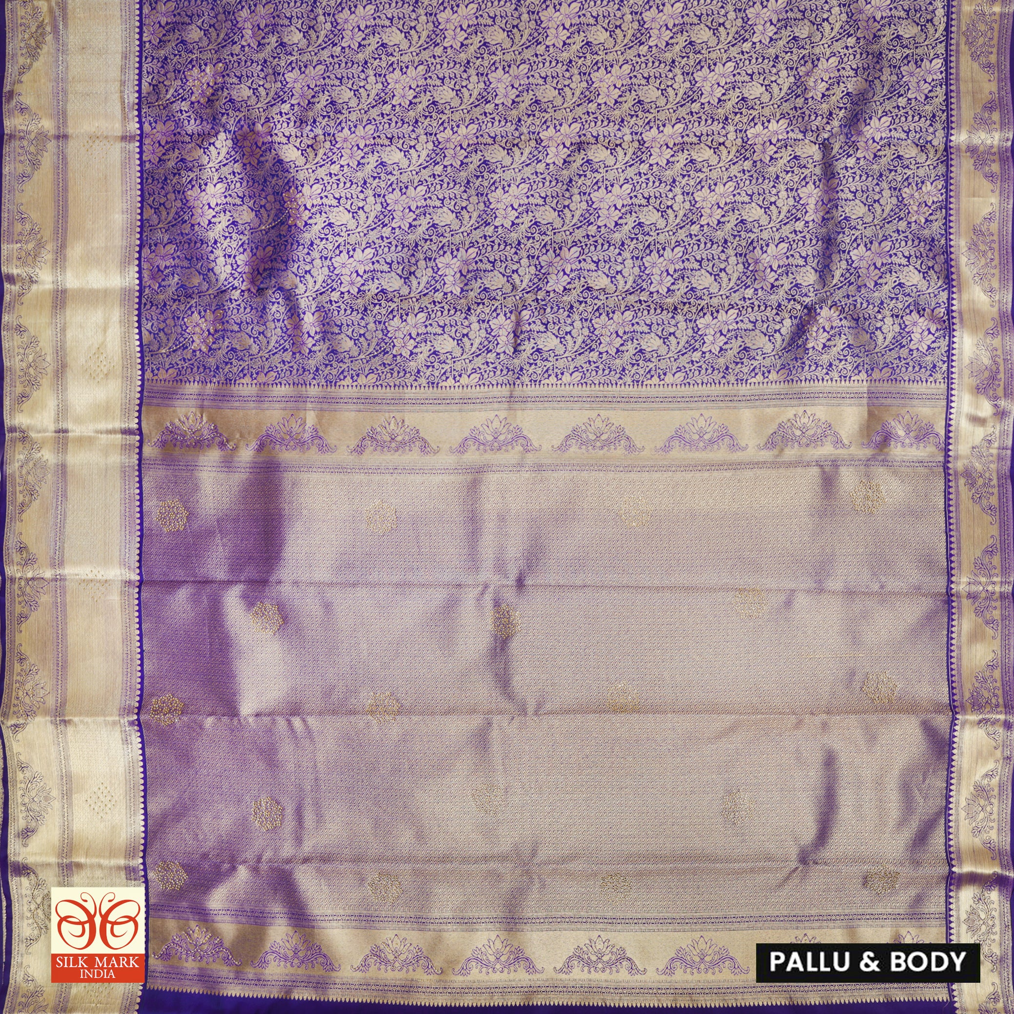 Ink Blue with Gold Zari Border Subalaya Wedding Silk Saree