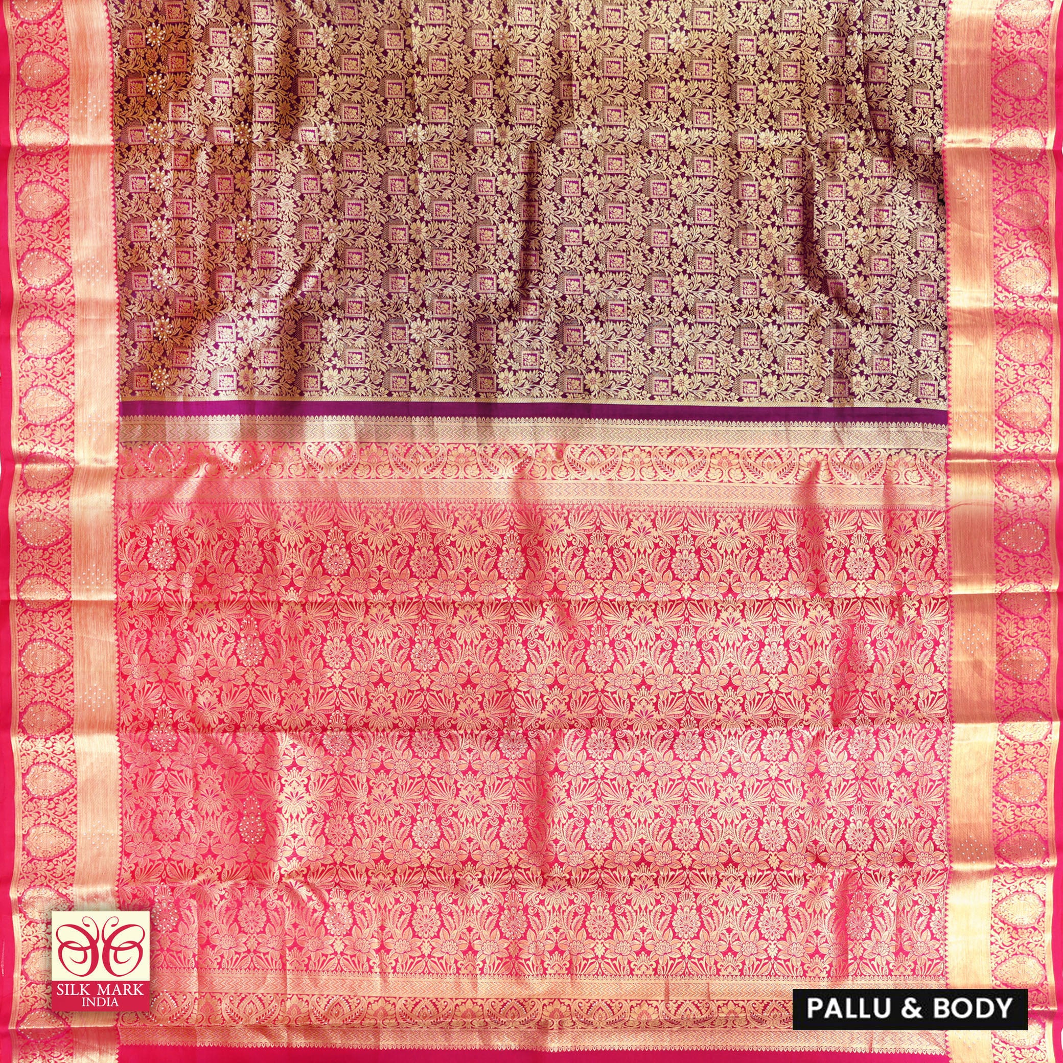 Deep Purple With Pink Gold Zeri Subalaya Wedding Silk Saree