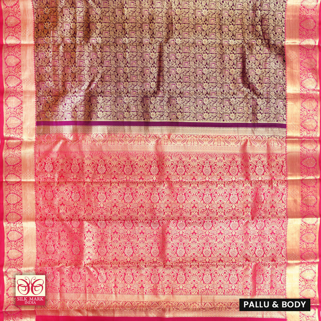 Deep Purple With Pink Gold Zeri Subalaya Wedding Silk Saree