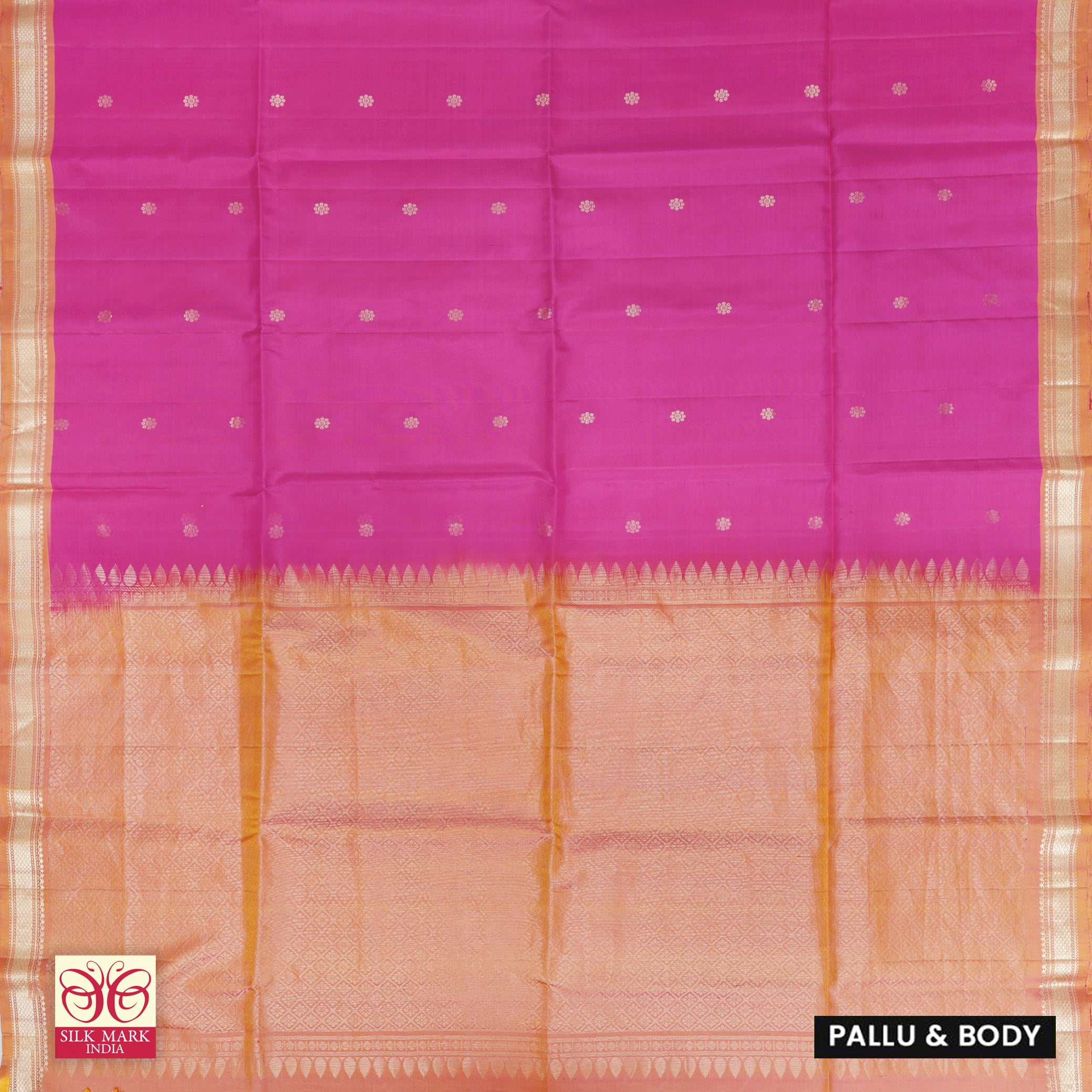 Magenta Pink With Orange Premium Pure Soft Silk Saree