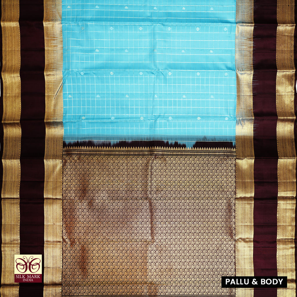 Sky Blue With Maroon Gold Zeri  Arani Wedding silk Saree