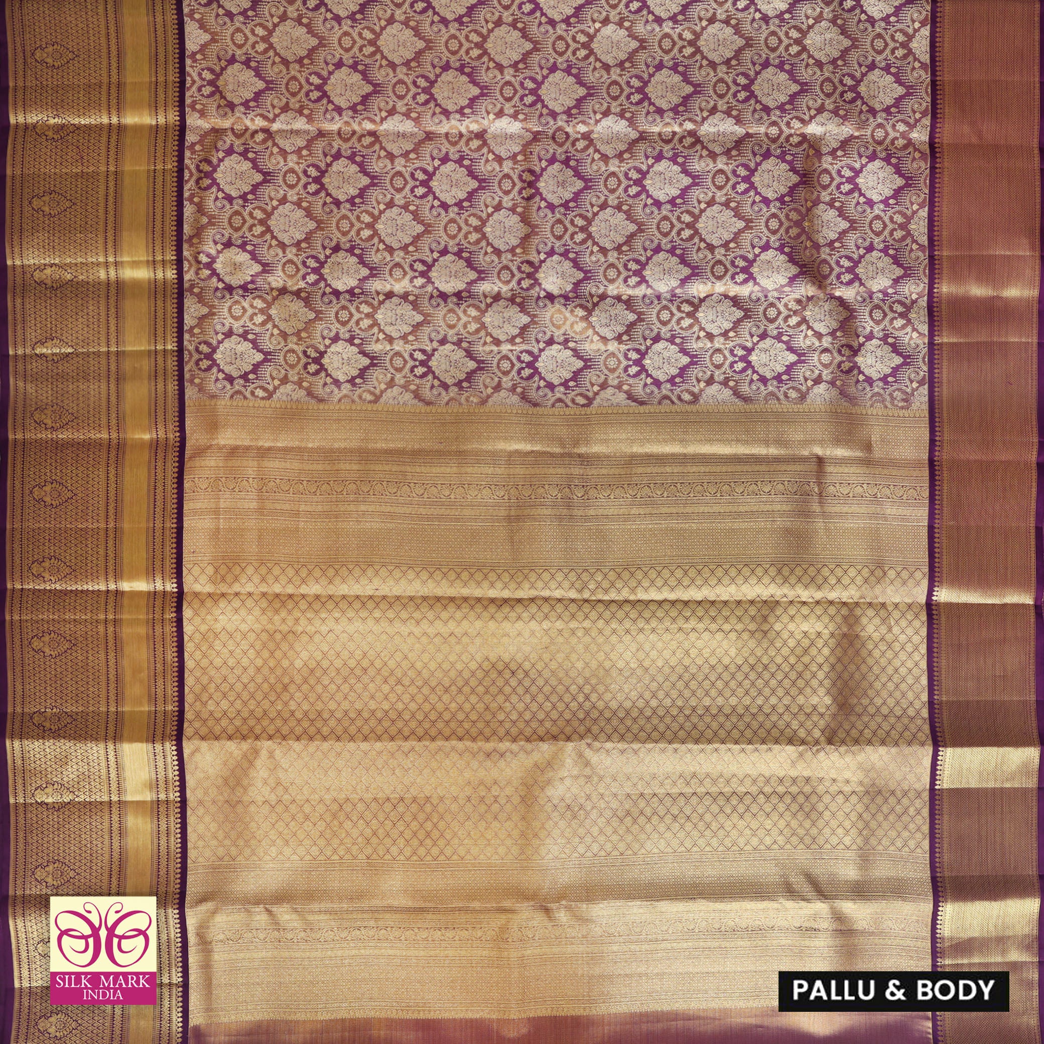 Dark Violet With Gold Zeri border Tissue KanchipuramWedding Silk Saree