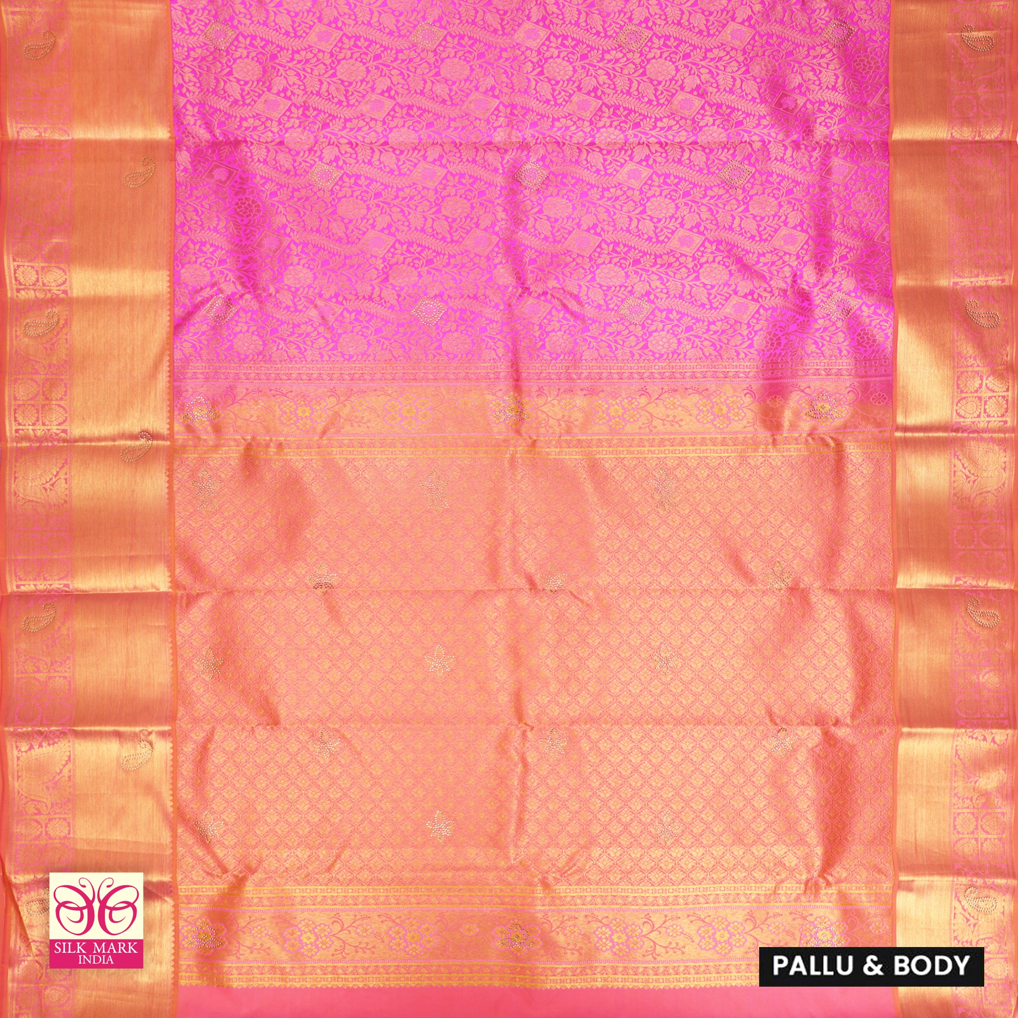 RaniPink With Peach Gold Zeri Subalaya Wedding Silk Saree