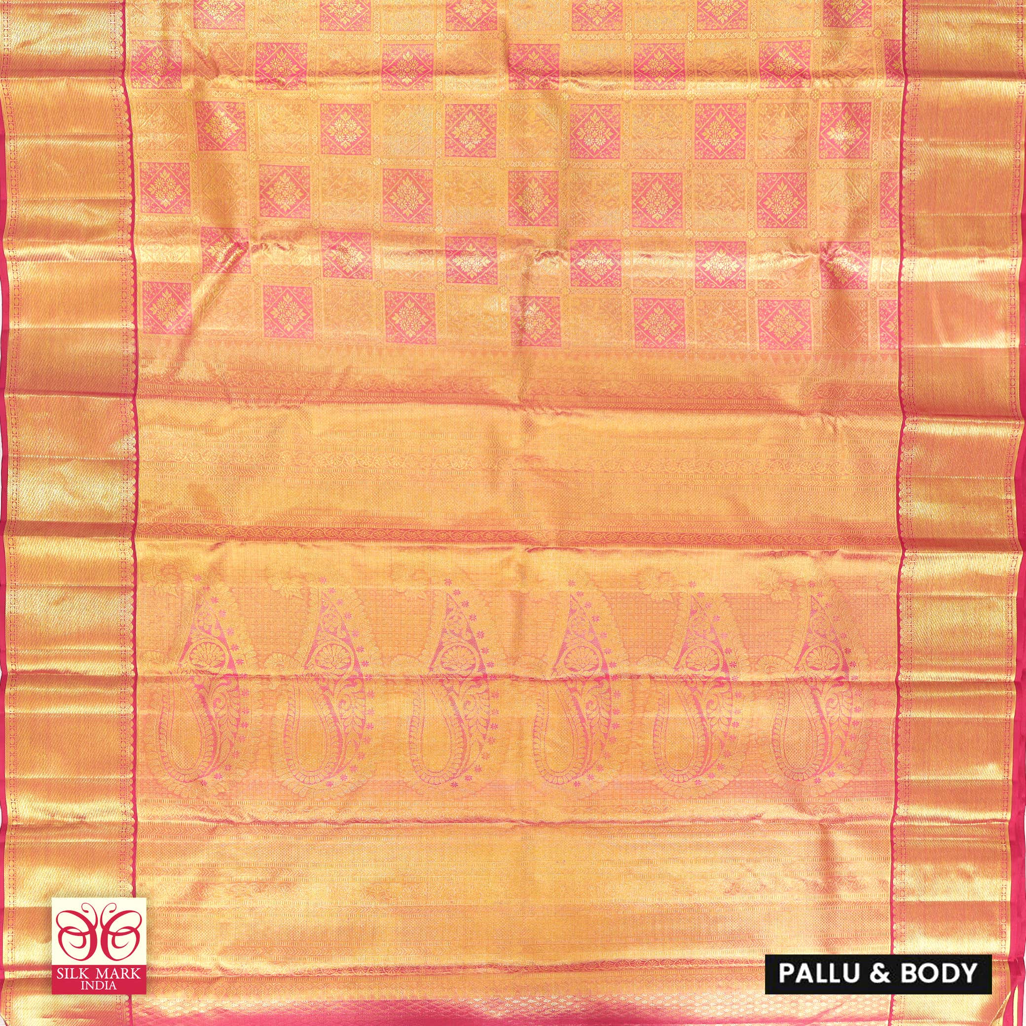 Golden ColorWith RedGold Zari border TissueWedding Silk Saree