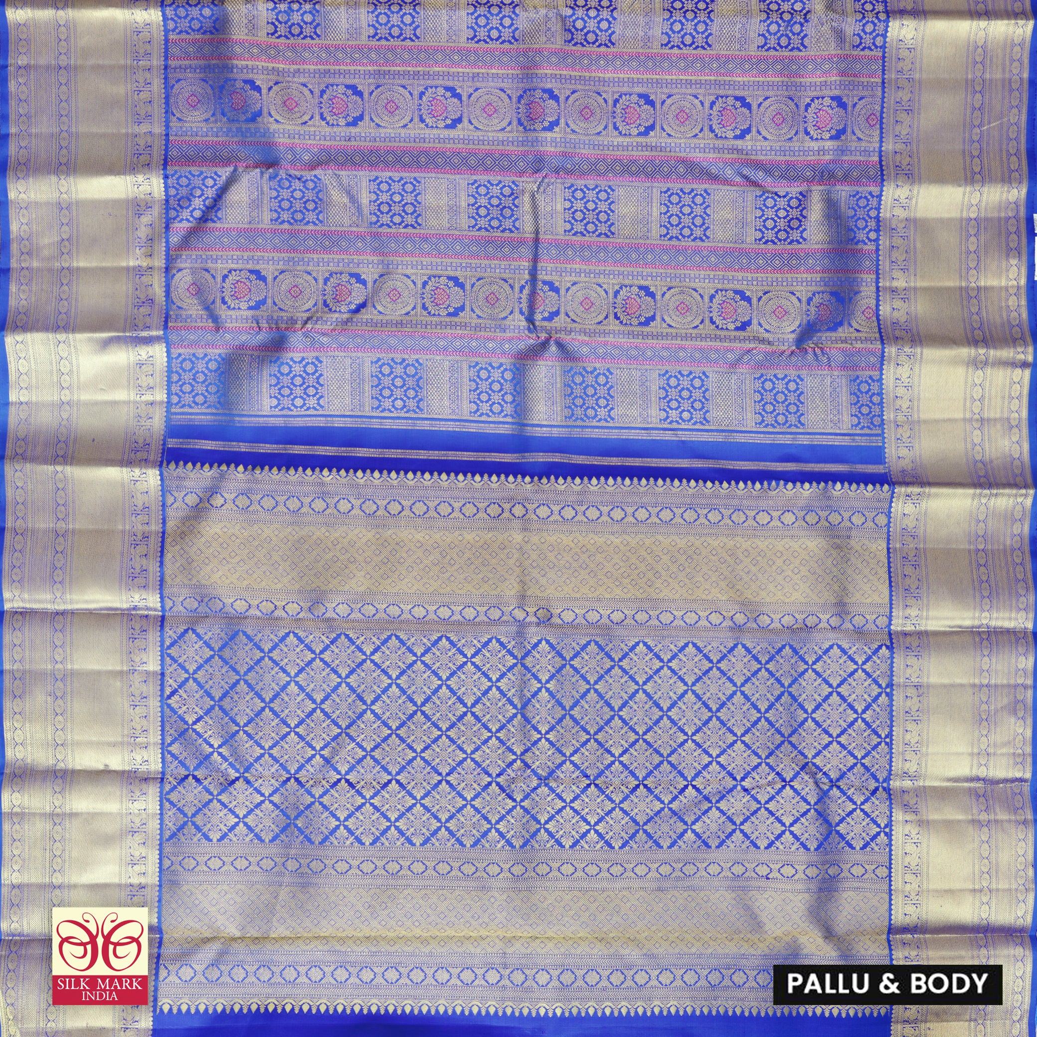 Ink Blue With Gold Zari border Subalaya Wedding Silk Saree