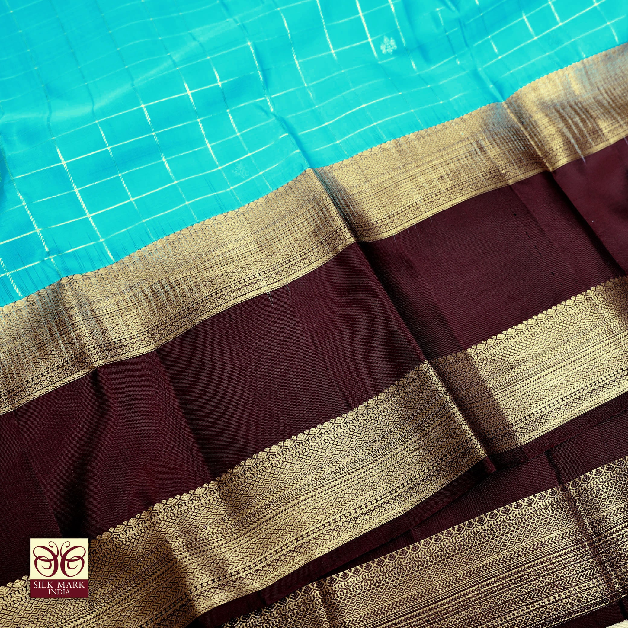 Sky Blue With Maroon Gold Zeri  Arani Wedding silk Saree