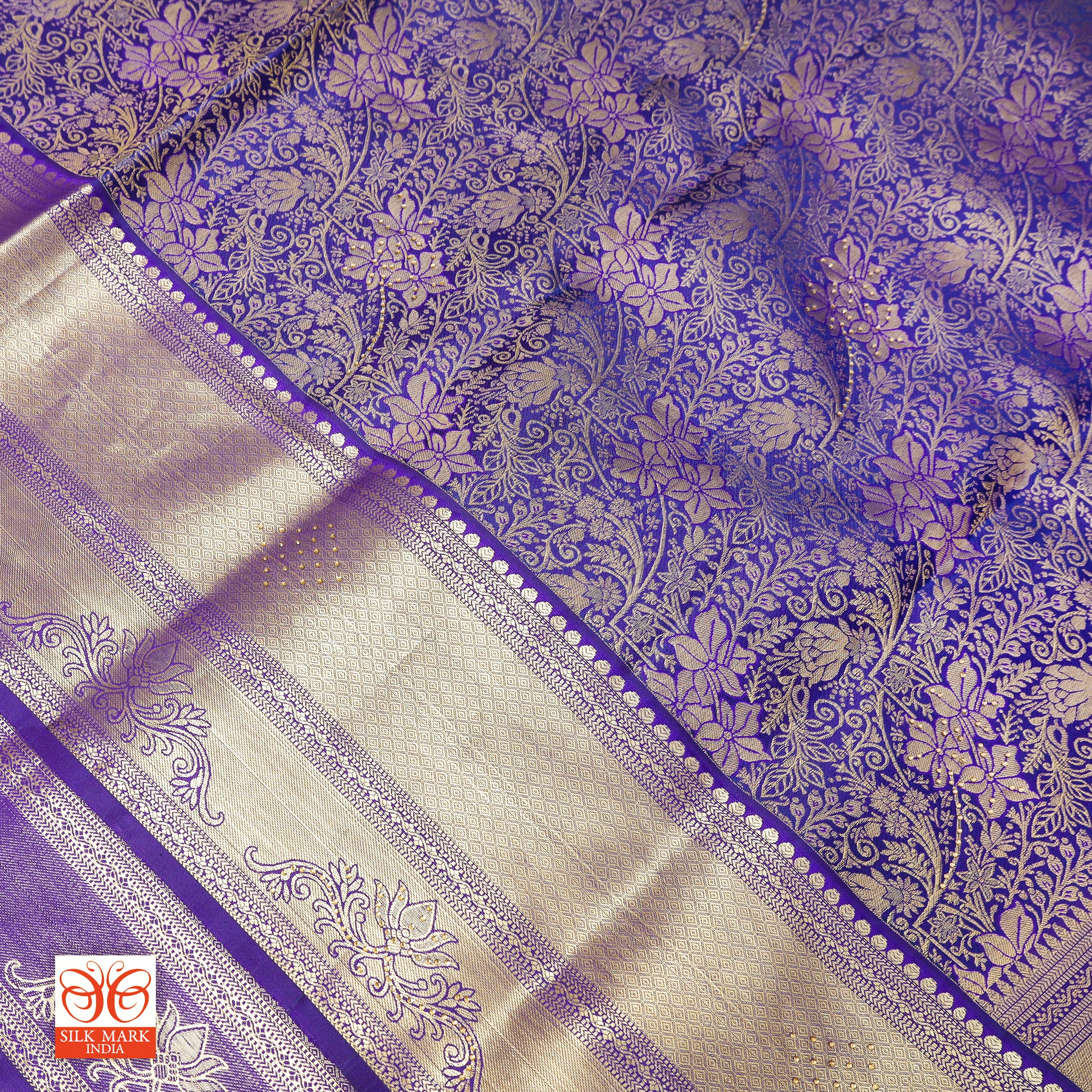 Ink Blue with Gold Zari Border Subalaya Wedding Silk Saree