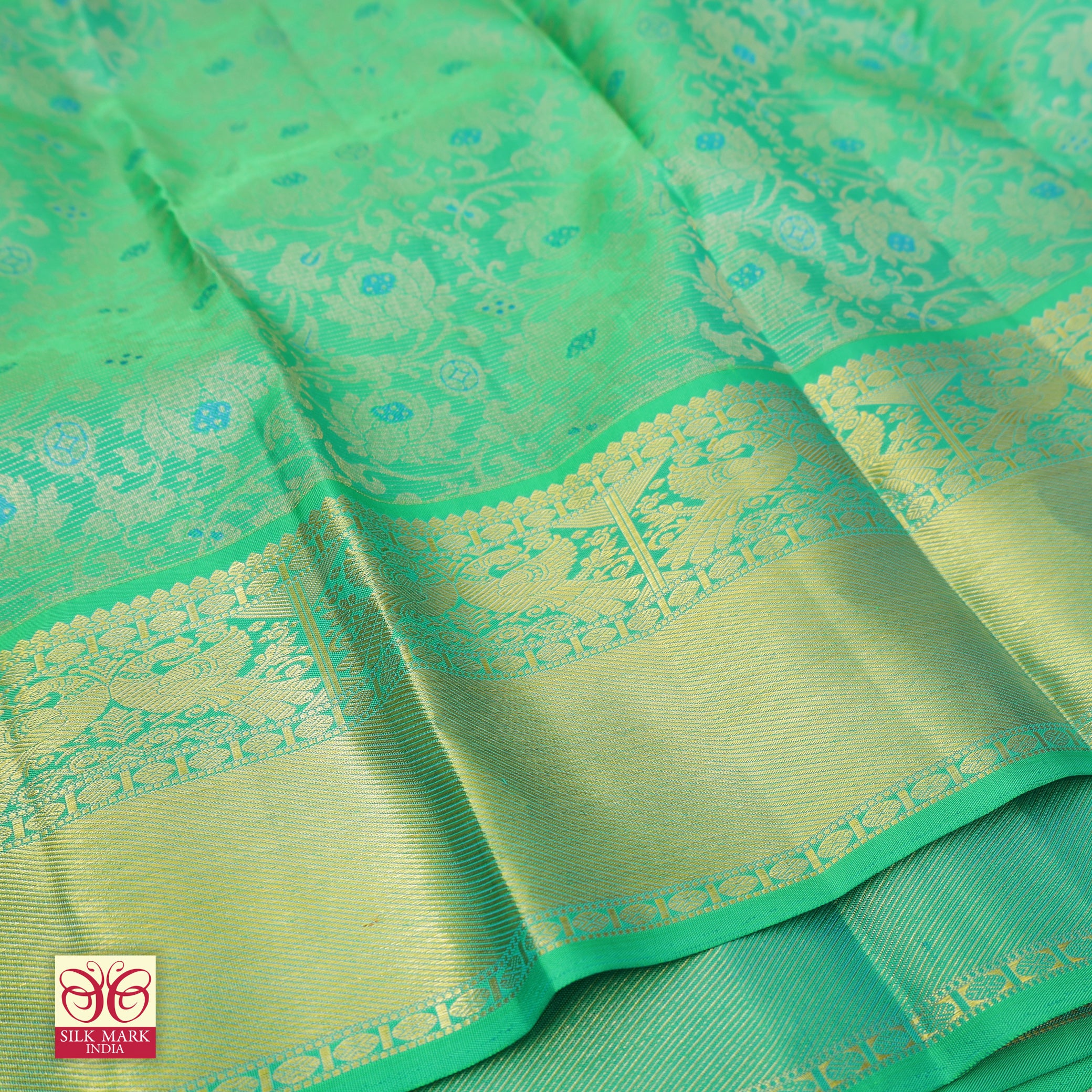 Sea Green With Gold Zari border Subhalaya Wedding Silk Saree