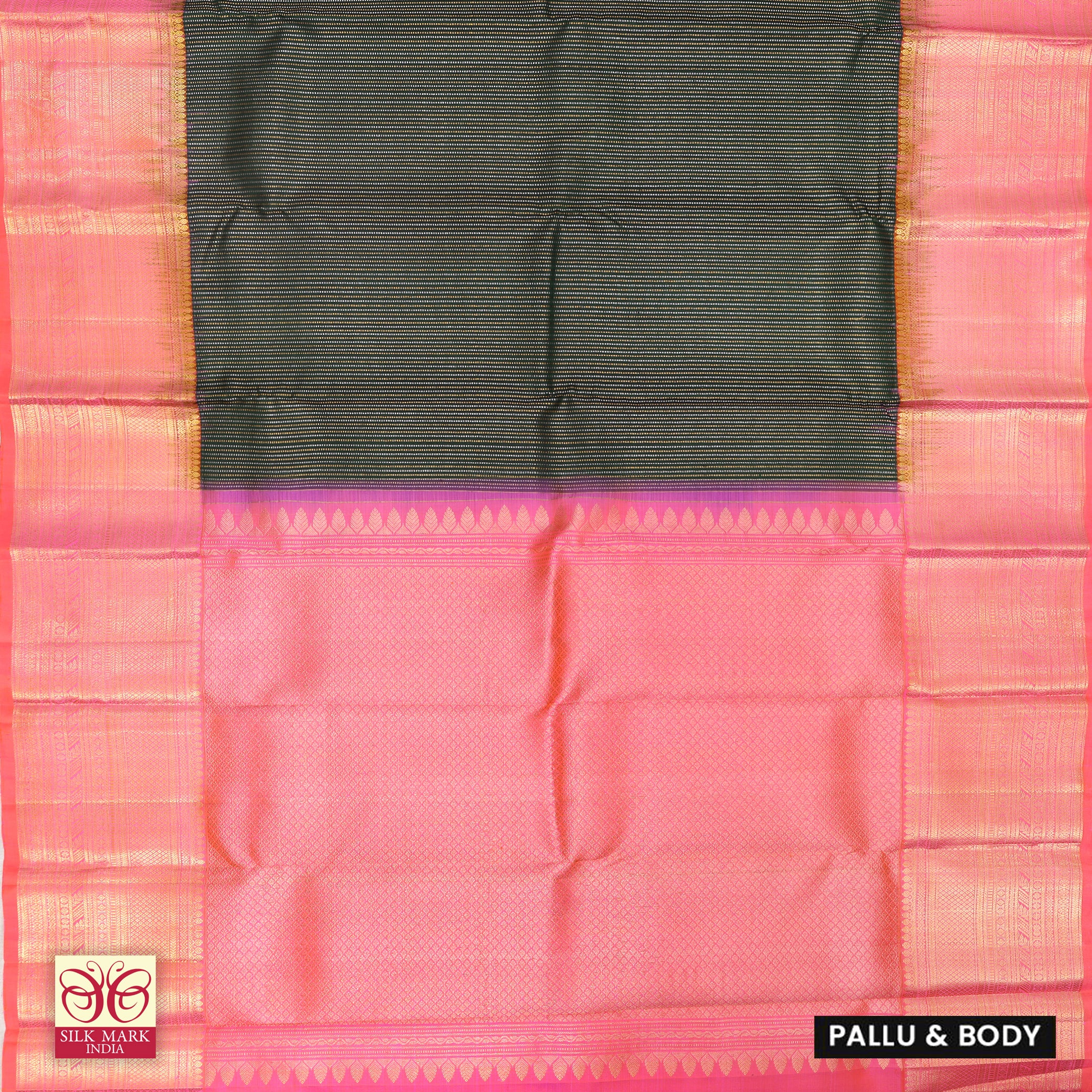 Bottle Green With Rani Pink Kanchipuram Pure Soft Silk Saree