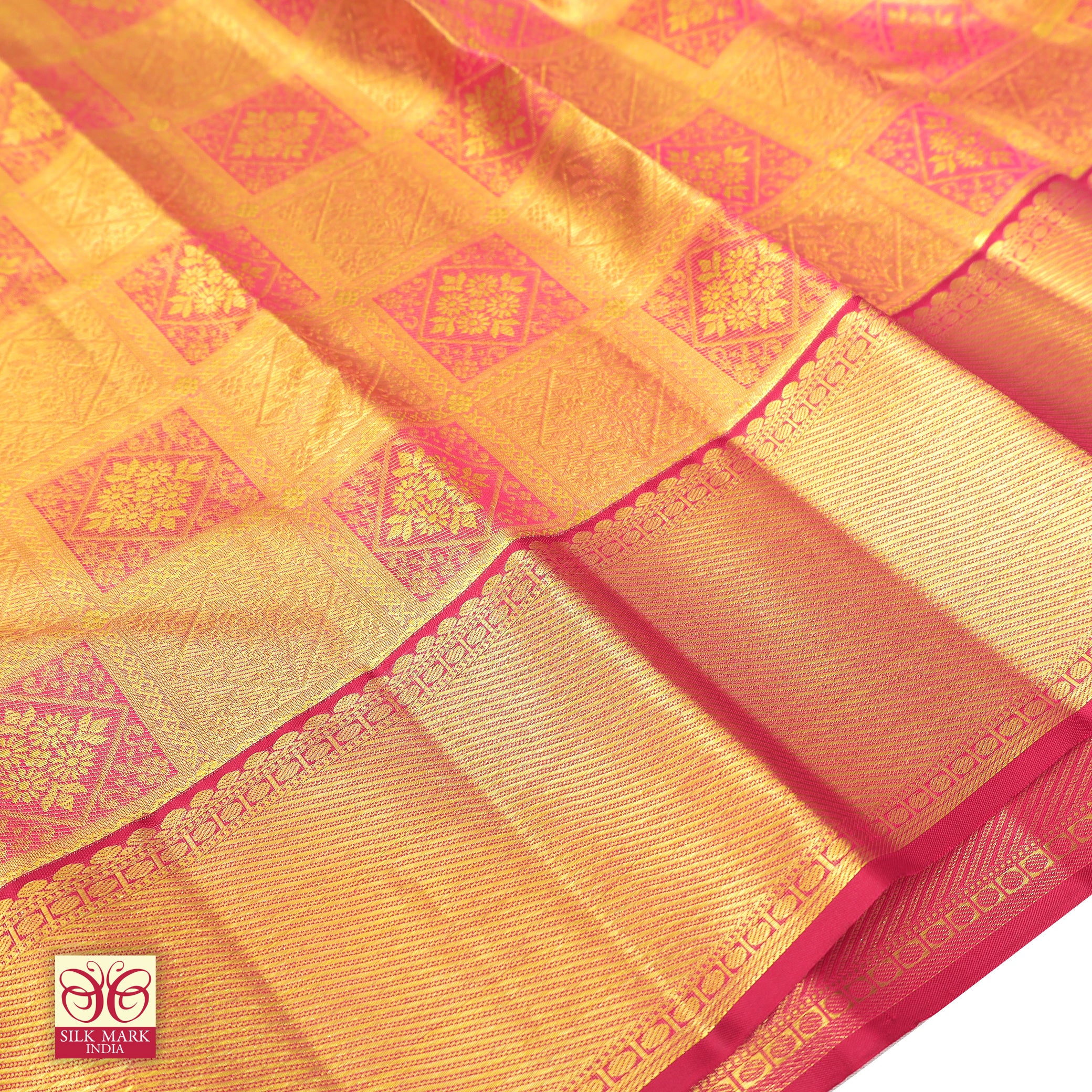 Golden ColorWith RedGold Zari border TissueWedding Silk Saree