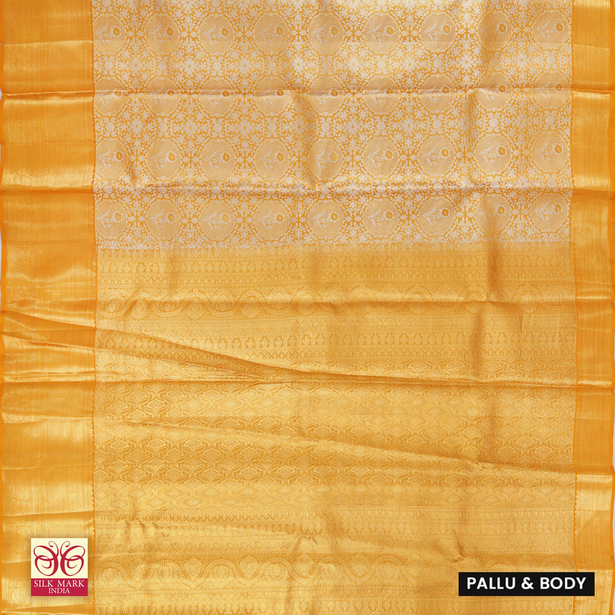 Mango Yellow With Gold Zari border  Kachipuram Tissue Wedding Silk Saree