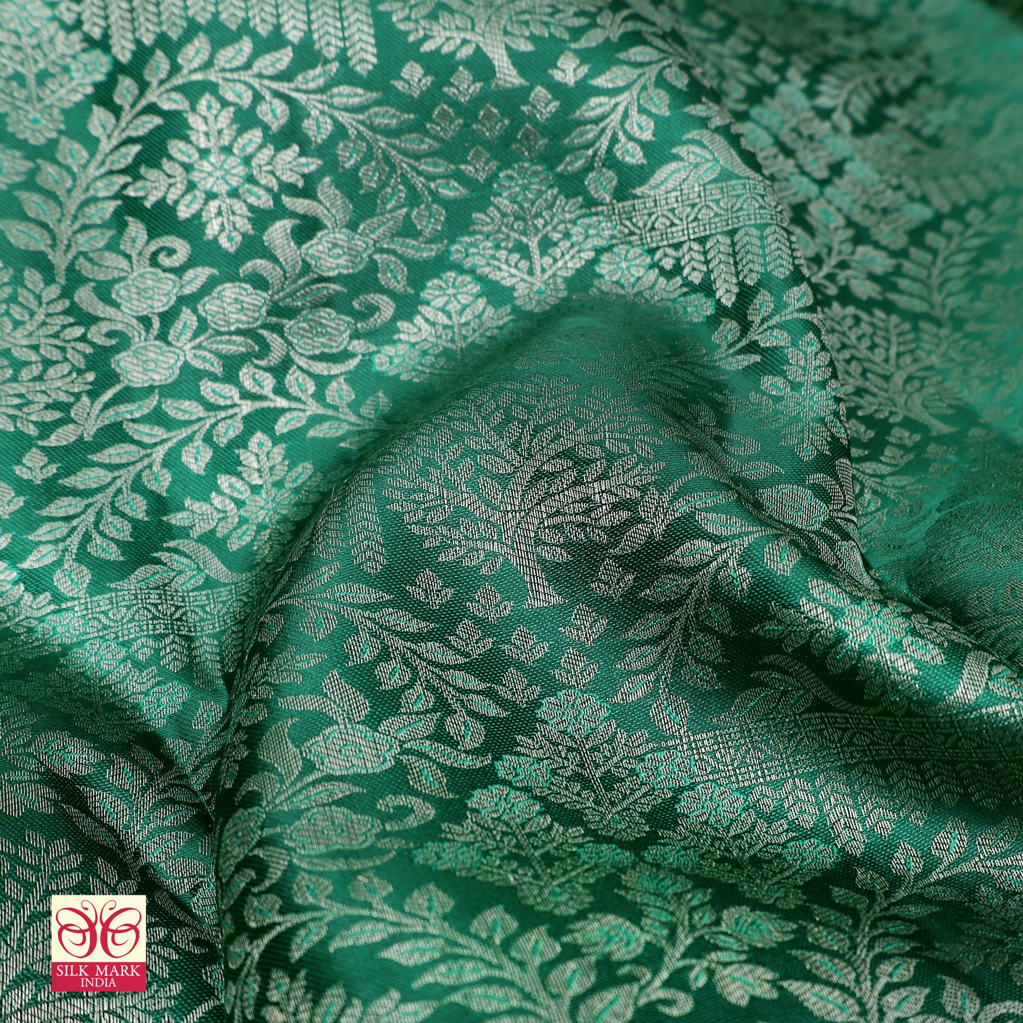 Bottle Green With Peach Gold Zari Long border Subhalaya Wedding Silk Saree