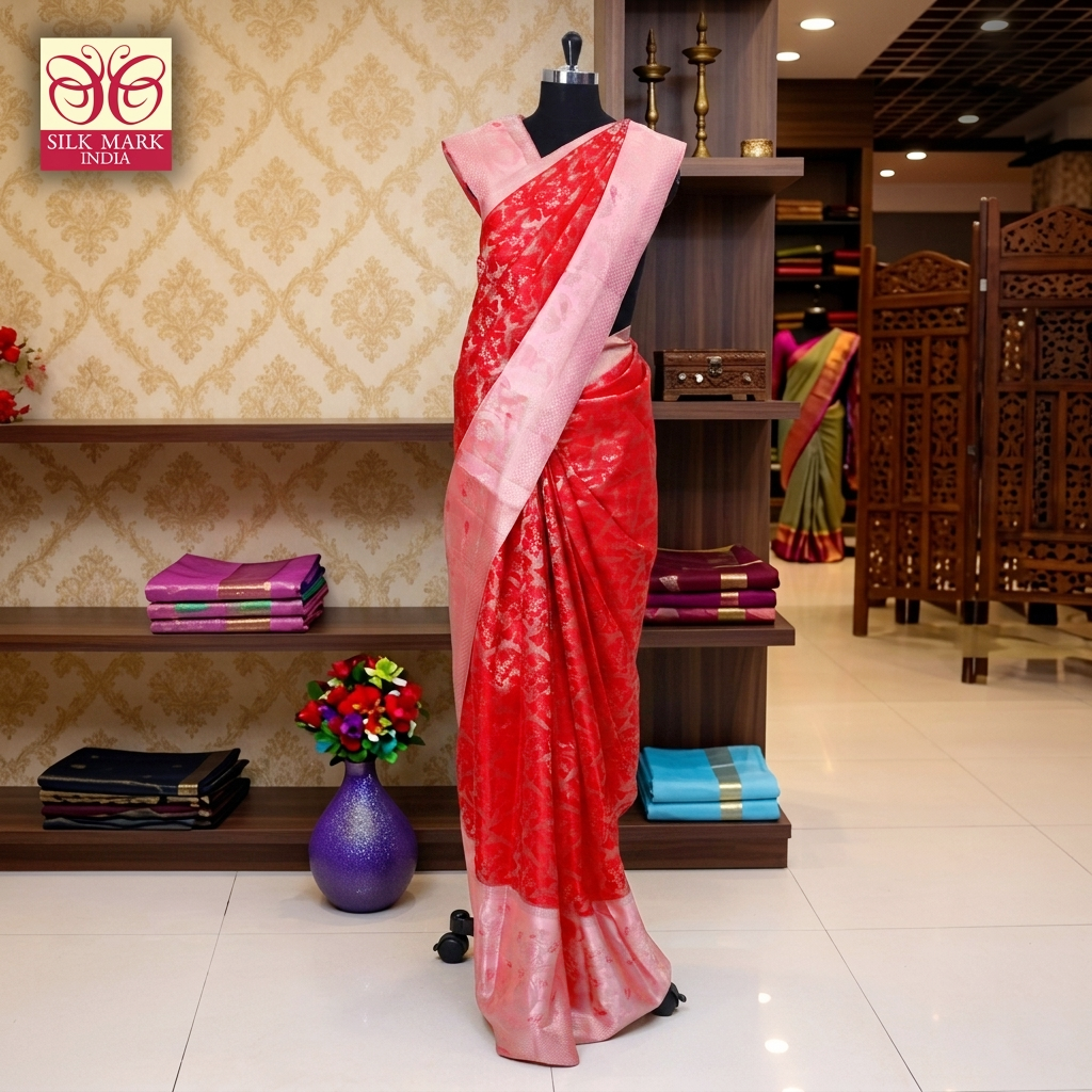 Red With Light Pink  Subalaya Wedding Silk Saree