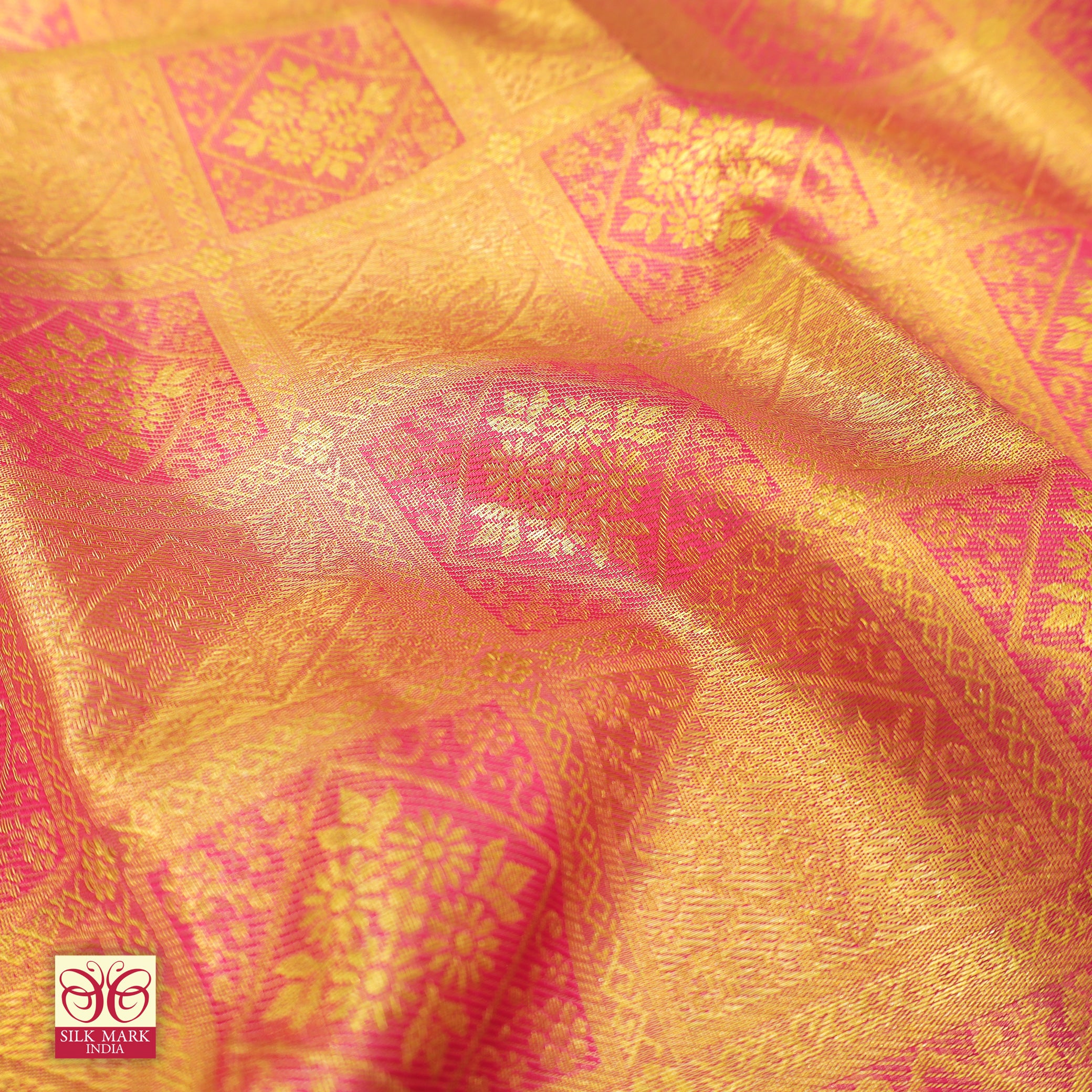 Golden ColorWith RedGold Zari border TissueWedding Silk Saree