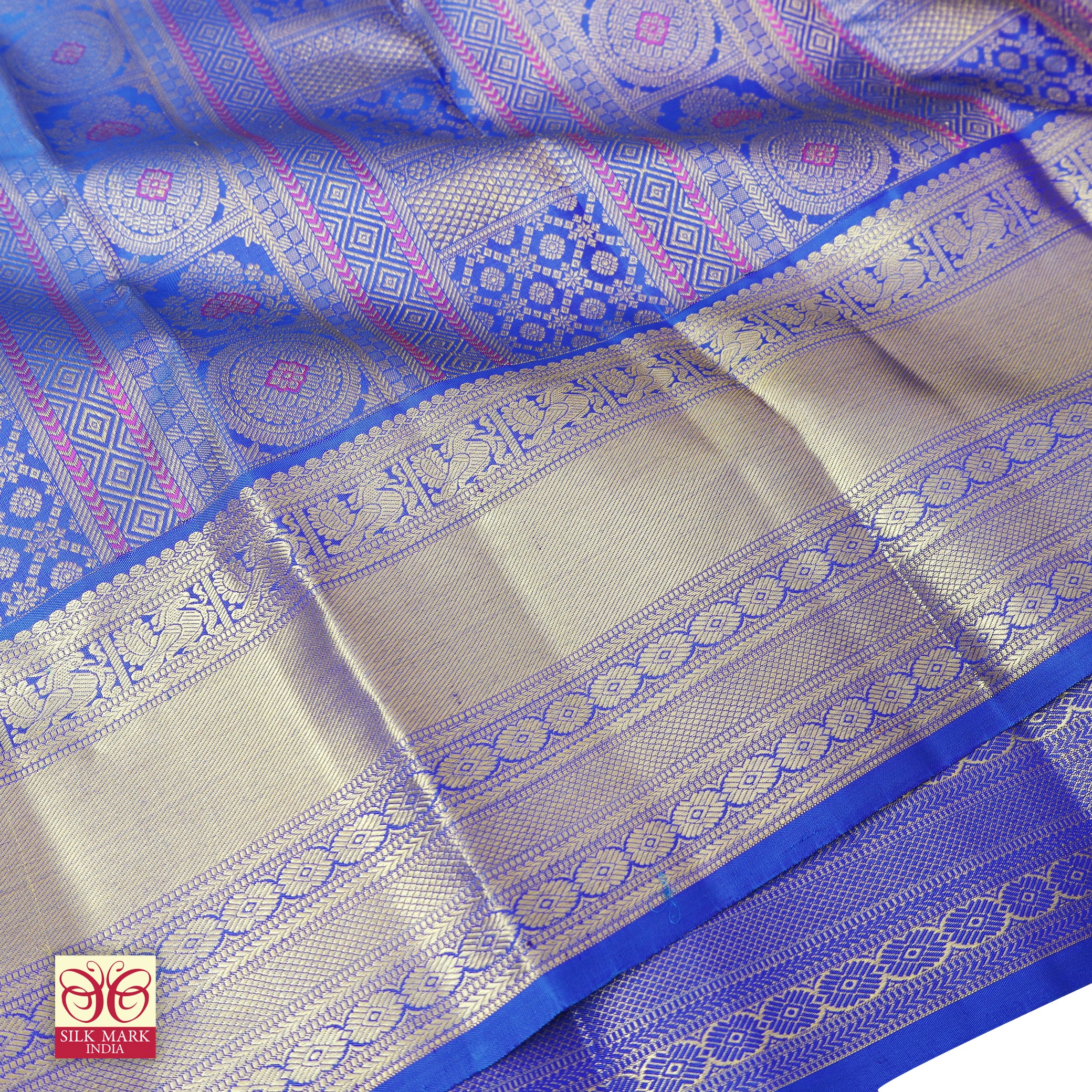 Ink Blue With Gold Zari border Subalaya Wedding Silk Saree