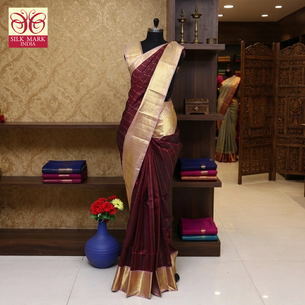 Maroon Gold Silk Saree
