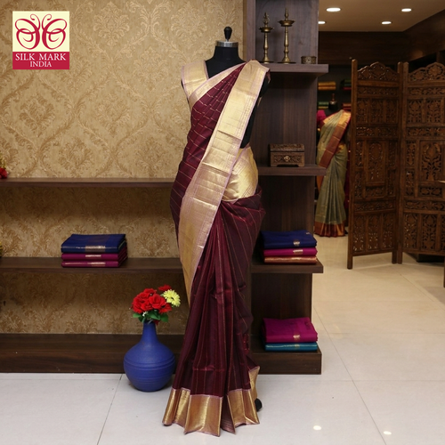 Maroon Gold Silk Saree