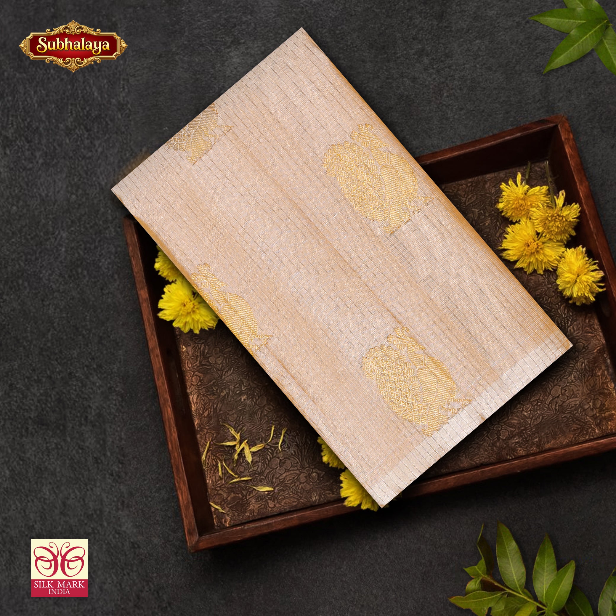 Off White WithPink Kanchipuram Pure Soft Silk Saree