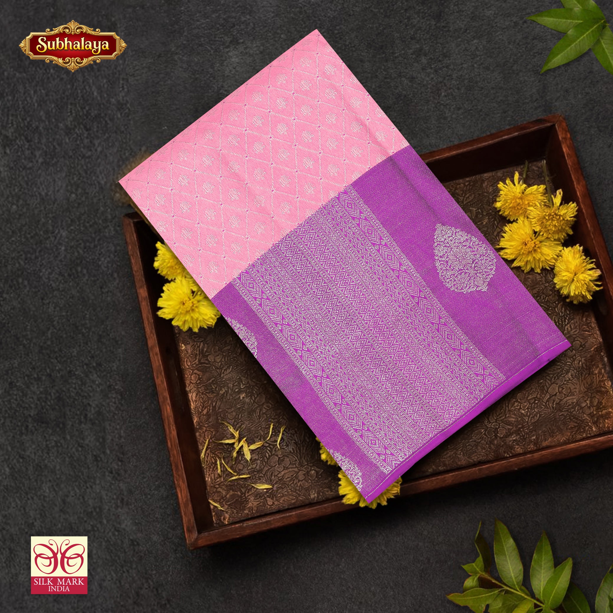 Light Pink With Lavender Silver Zari border KachipuramWedding Silk Saree