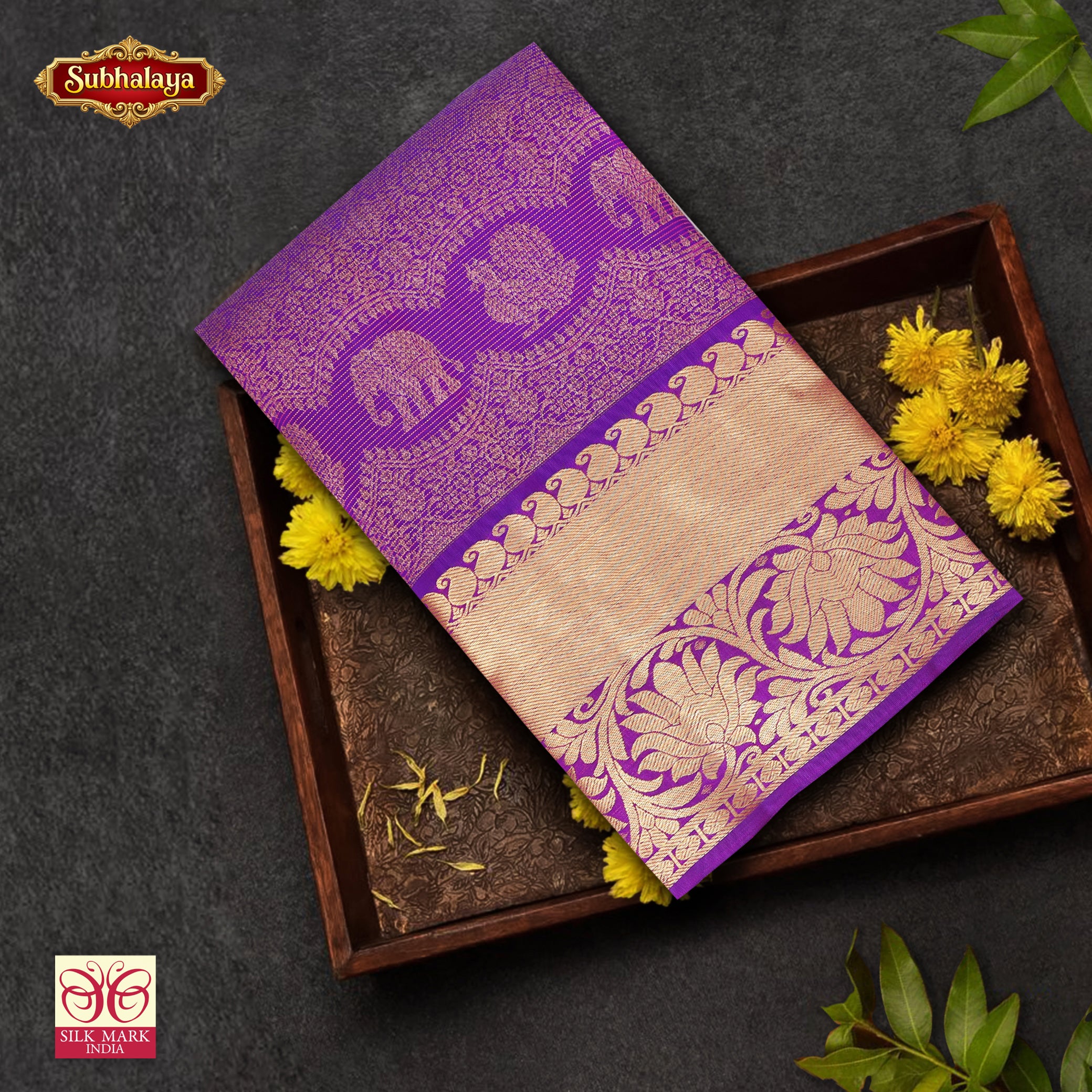Violet With Gold Zari border Subalaya Wedding Silk Saree