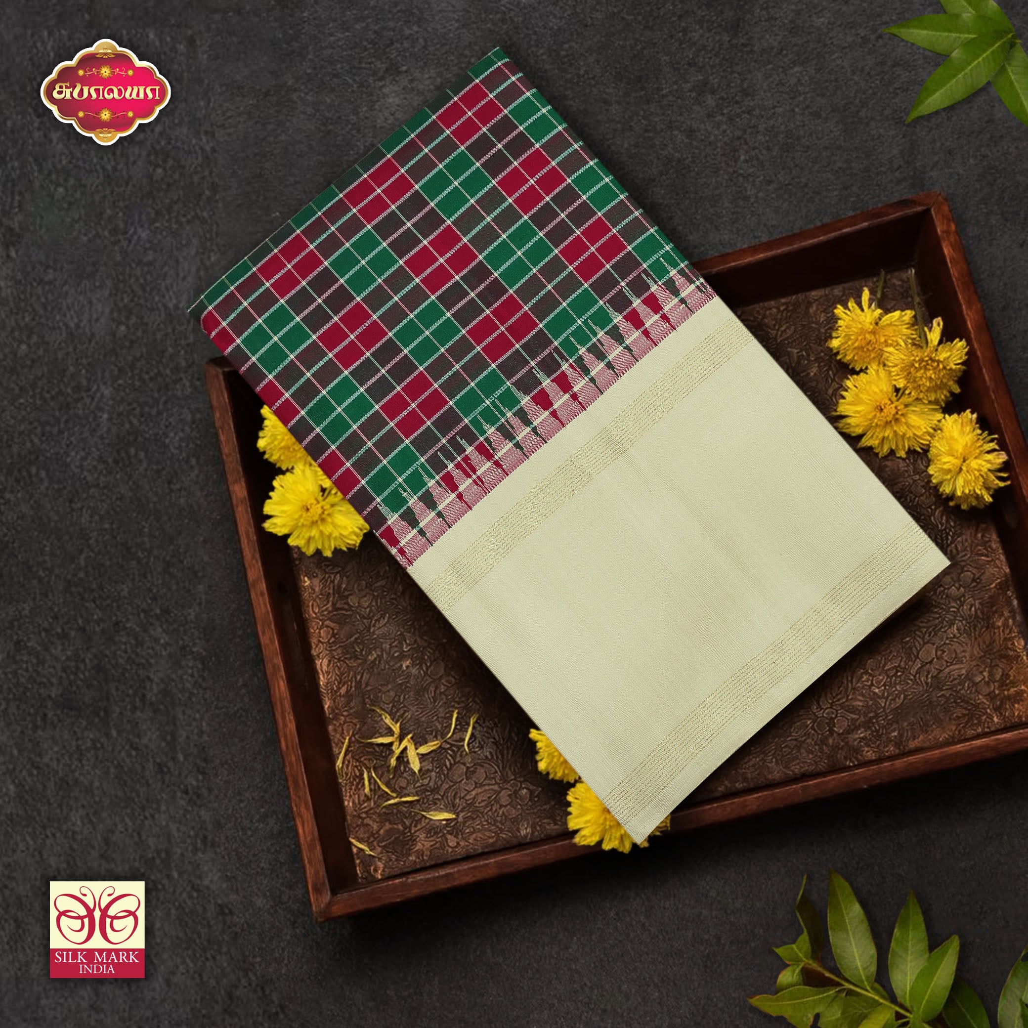 Cream Checked Heritage Saree