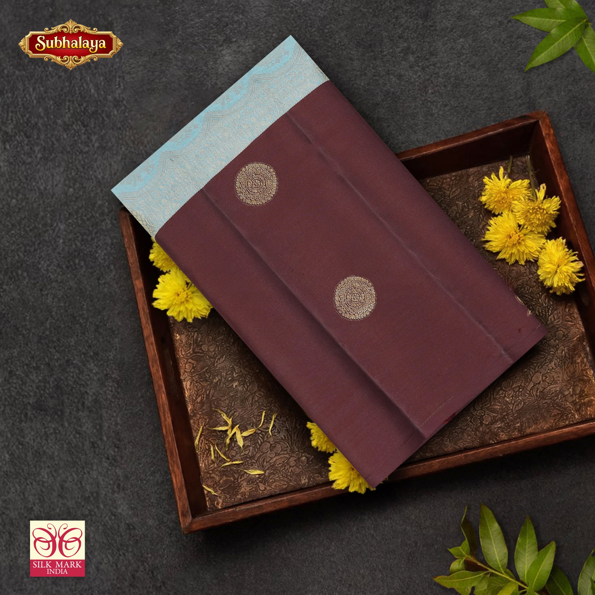 Sky Blue With Maroon Gold Zari Long border SubhalayaWedding Silk Saree