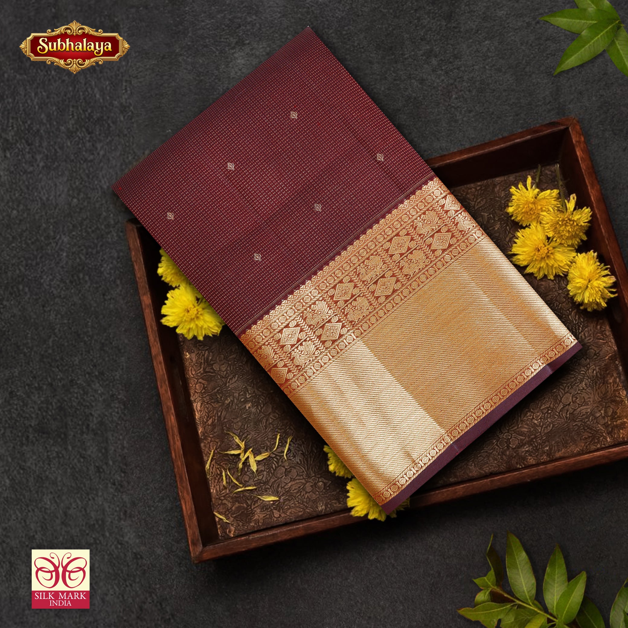 Maroon With Gold Zari border Subalaya Wedding Silk Saree