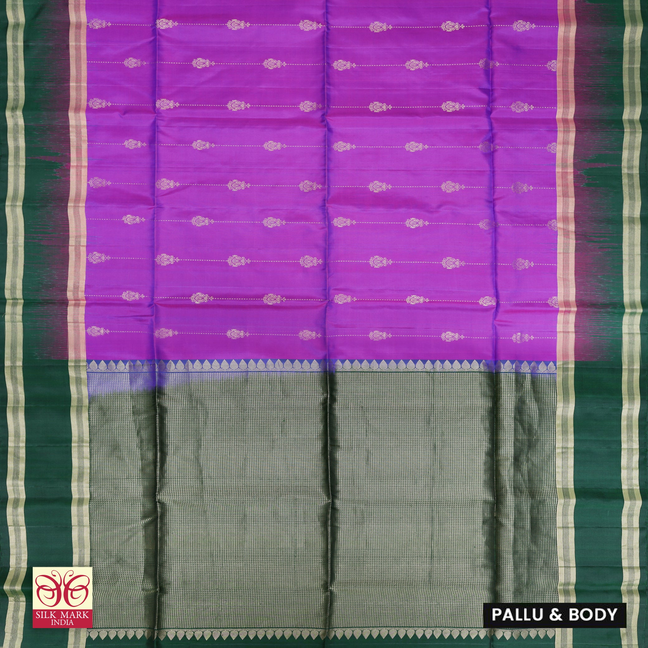 Violet With Bottle Green Premium Pure Soft Silk Saree