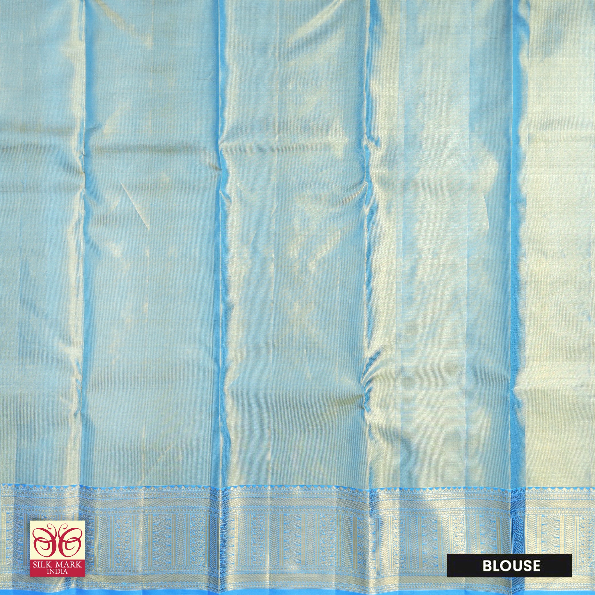 Light Blue With Gold Zari border Kachipuram Tissue  Wedding Silk Saree