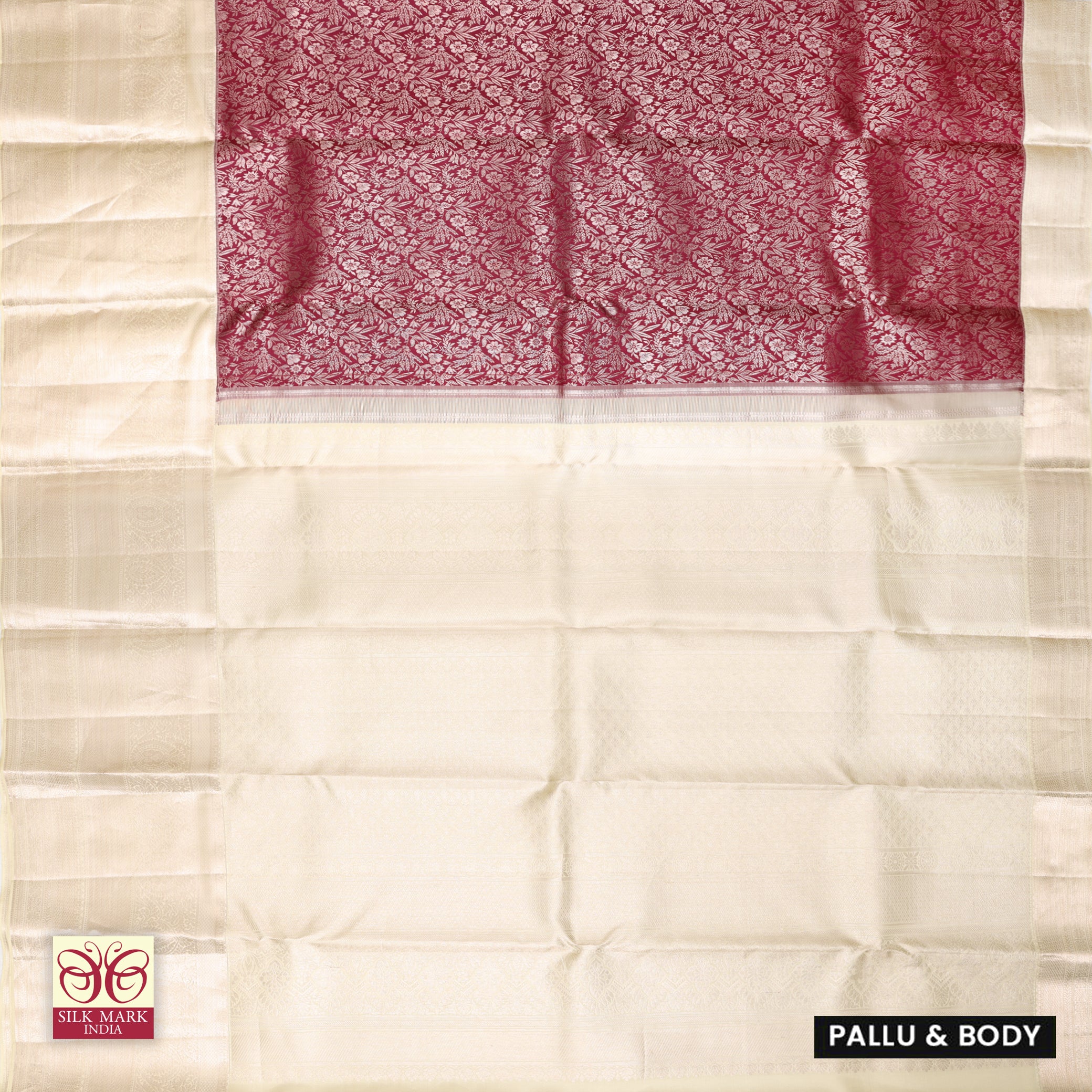 Maroon With Cream Colour Gold Zeri Subalaya Wedding Silk Saree