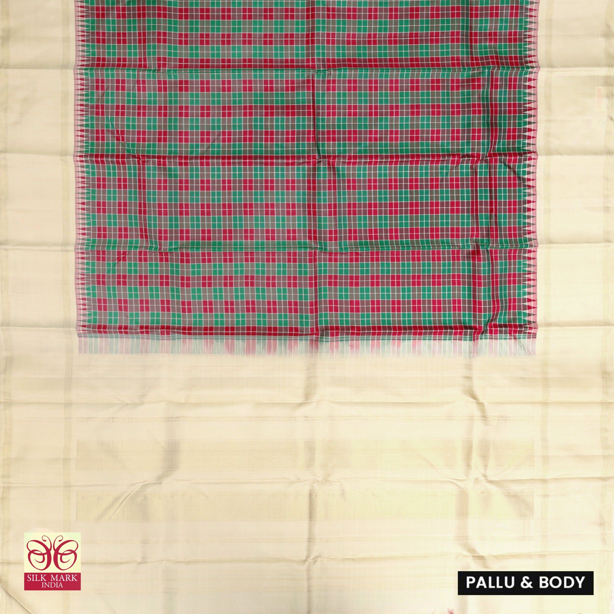 Cream Checked Heritage Saree