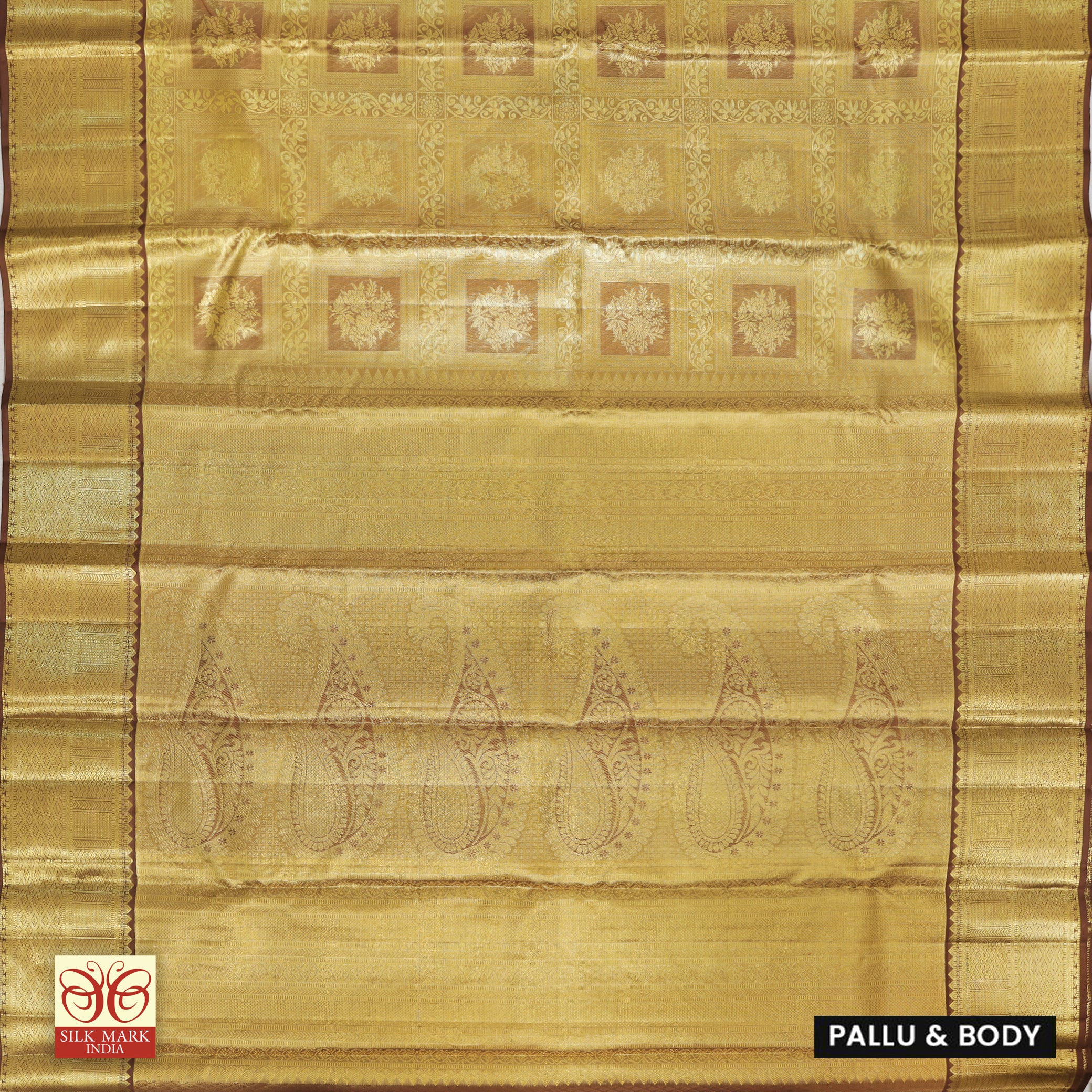 Golden Maroon With Gold Zari Tissue Wedding Silk Saree