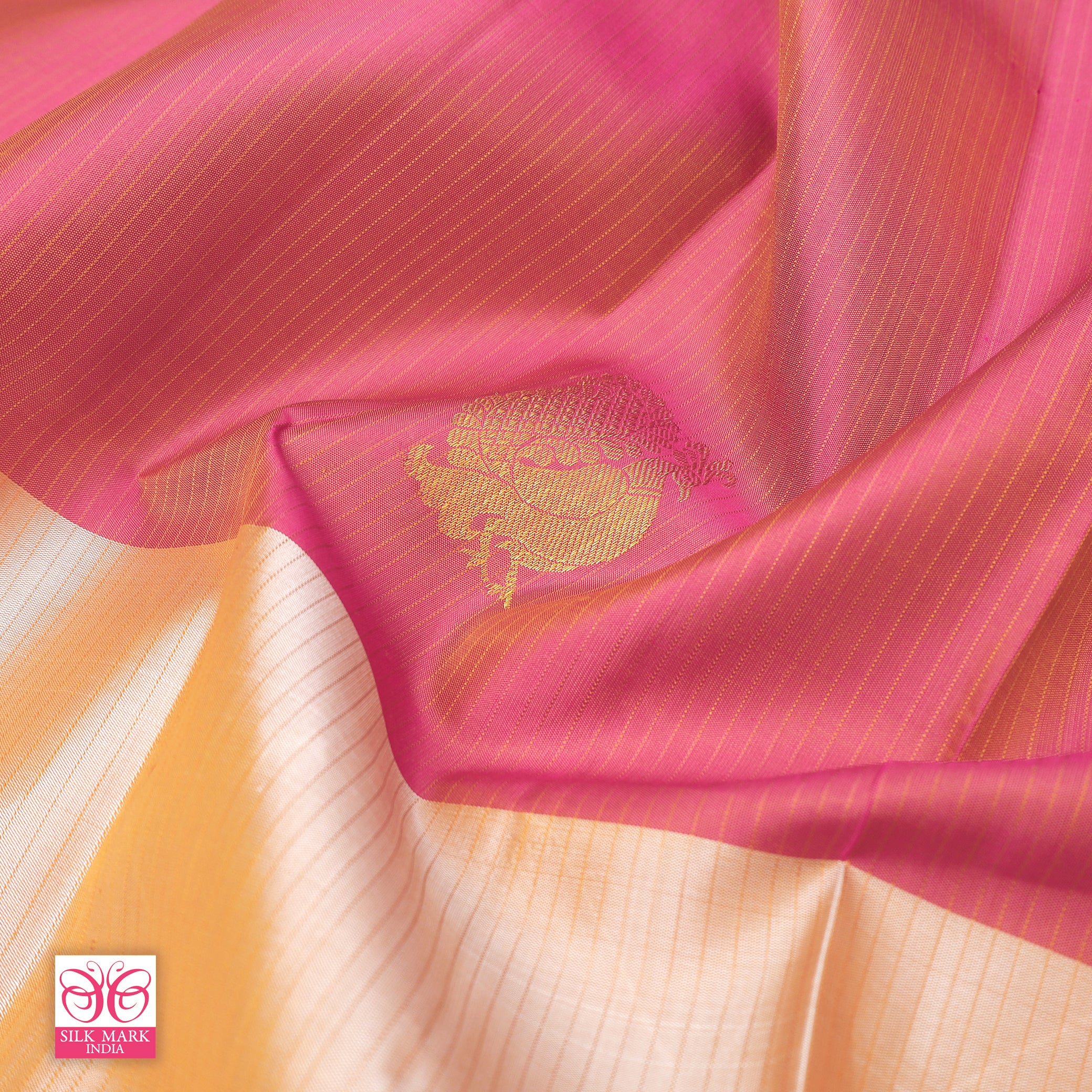 Off White WithPink Kanchipuram Pure Soft Silk Saree