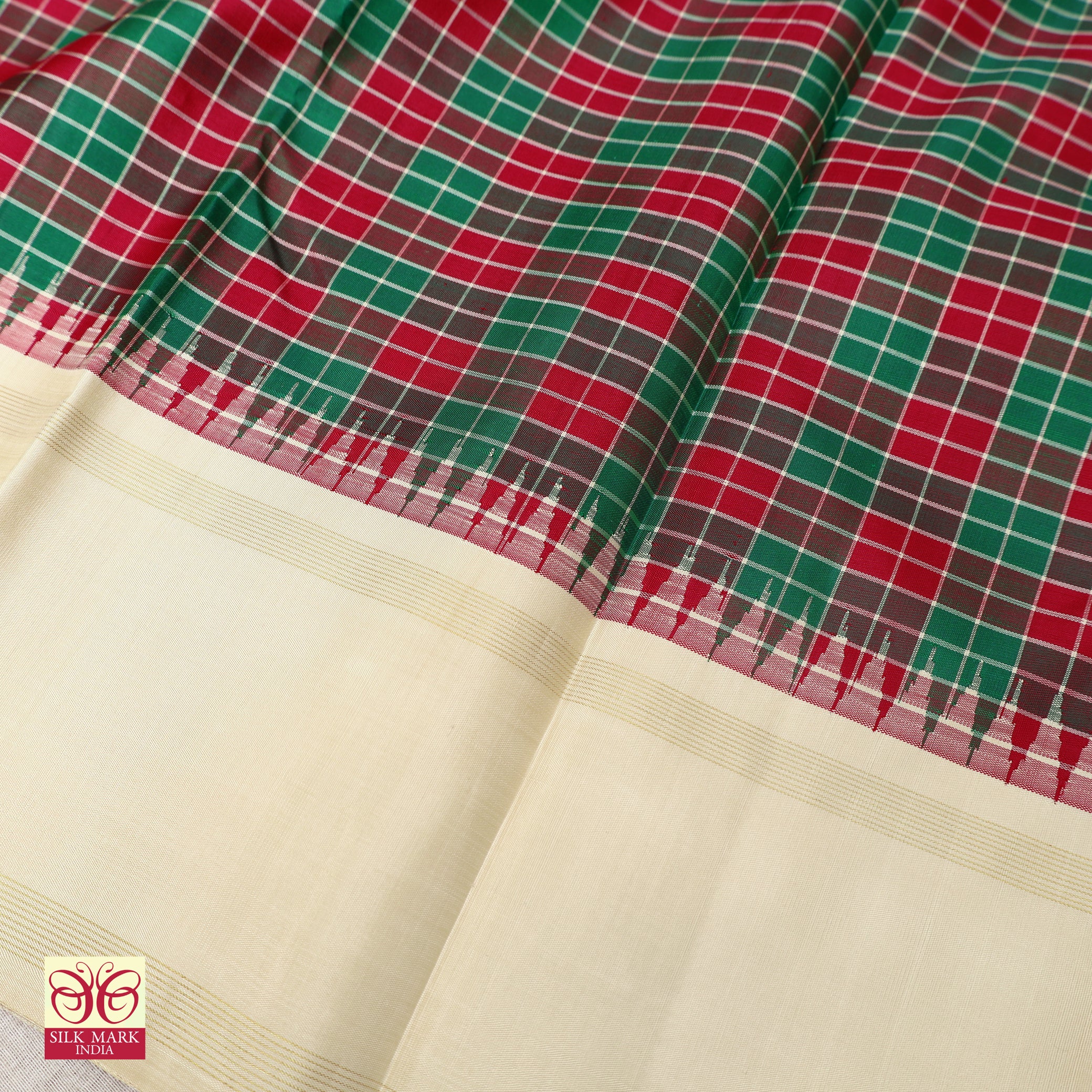 Cream Checked Heritage Saree