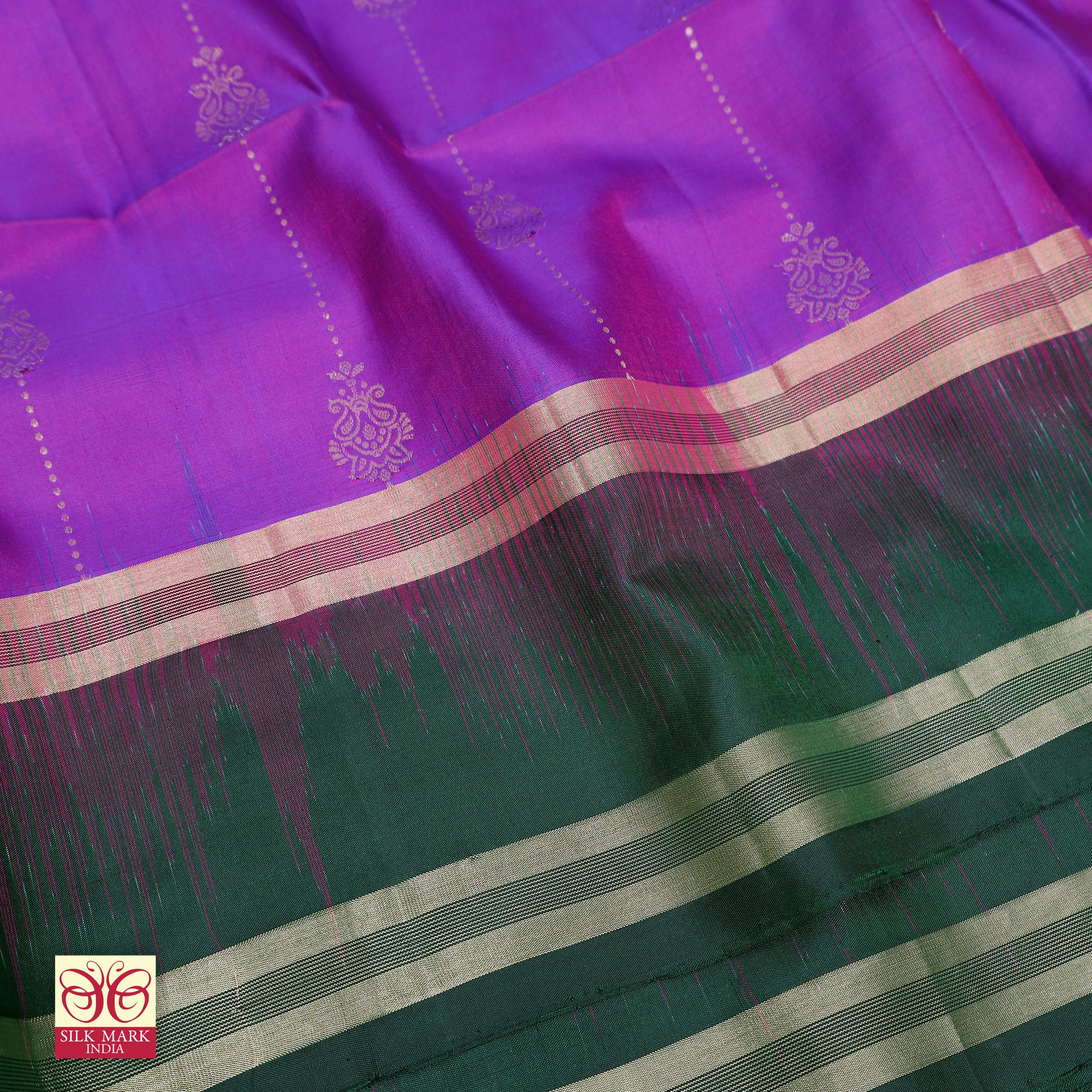 Violet With Bottle Green Premium Pure Soft Silk Saree