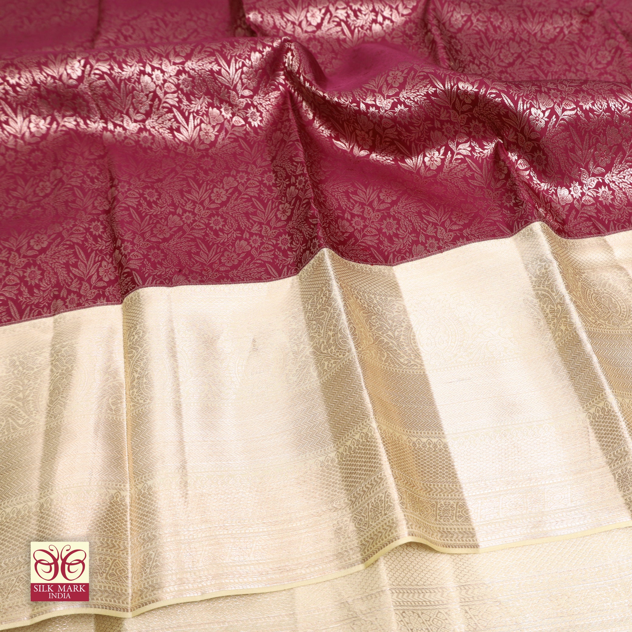 Maroon With Cream Colour Gold Zeri Subalaya Wedding Silk Saree